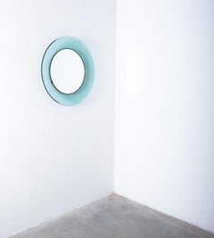 Max Ingrand Round Blue Mirror Fontana Arte Model 1699, Mid Century Italy