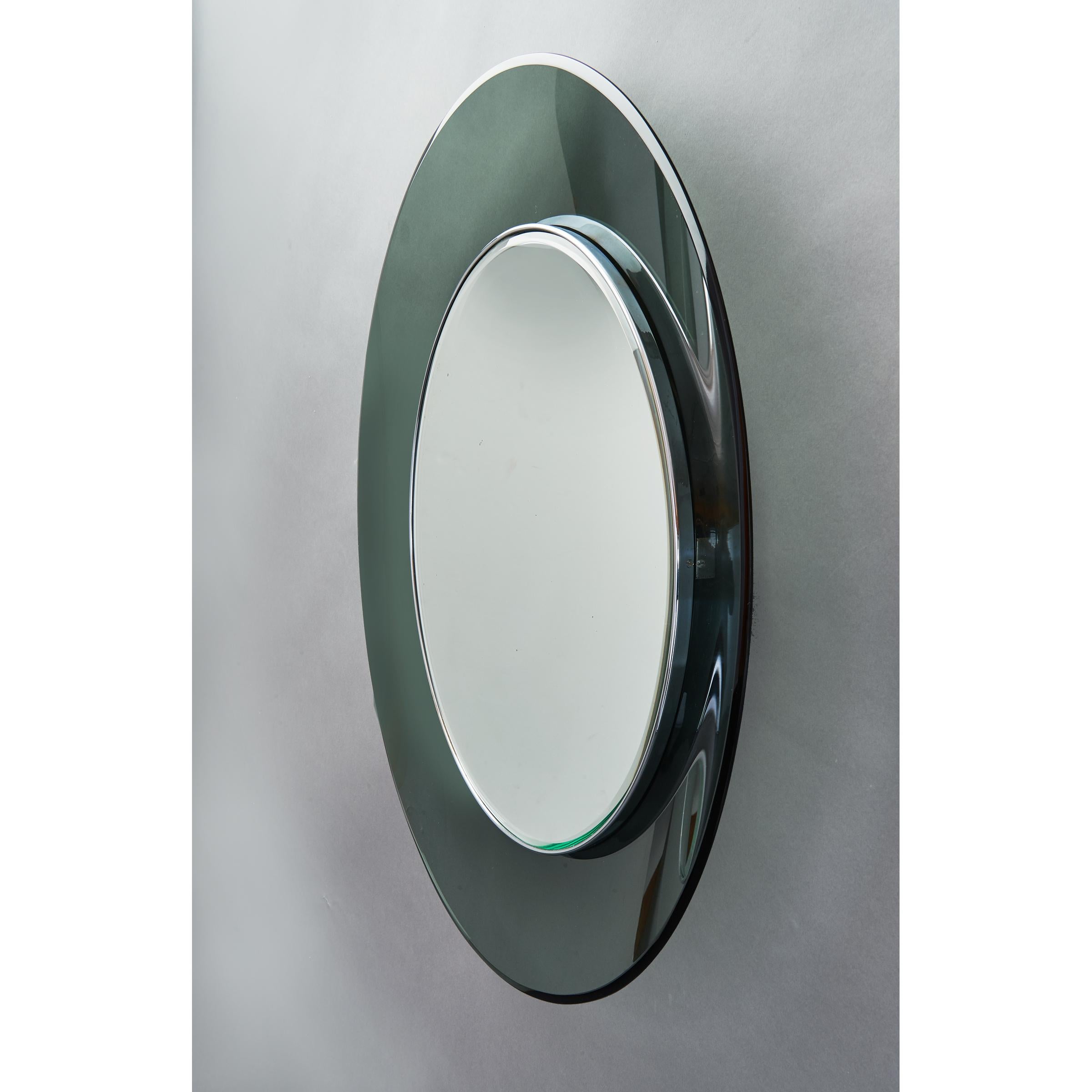 Italian Max Ingrand Round Colored Glass Mirror, 1960s