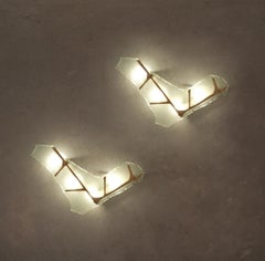 Max Ingrand Fontana Arte Wall Lights Brass Etched Glass, Model No. 1844, 1960