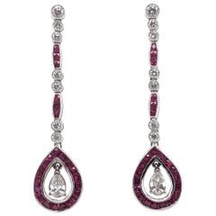 Pear Cut Diamond 1.5 Carat Rubies 2.90 Carat Dangling Platinum Earrings Pear Cut Diamond 1.5 Carat Rubies 2.90 Carat Dangling Platinum Earrings