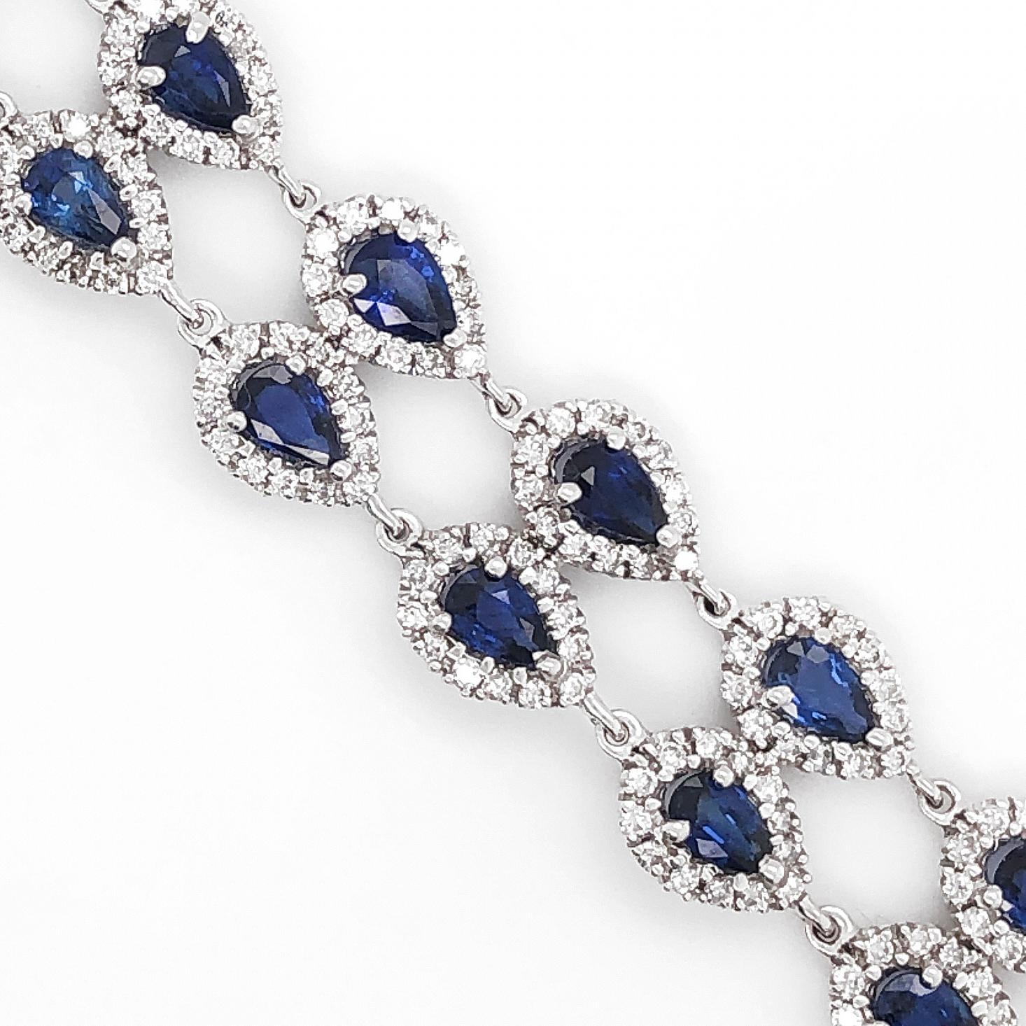 Contemporary Ceylon Blue Pear Cut Sapphires White Diamond Platinum Bracelet