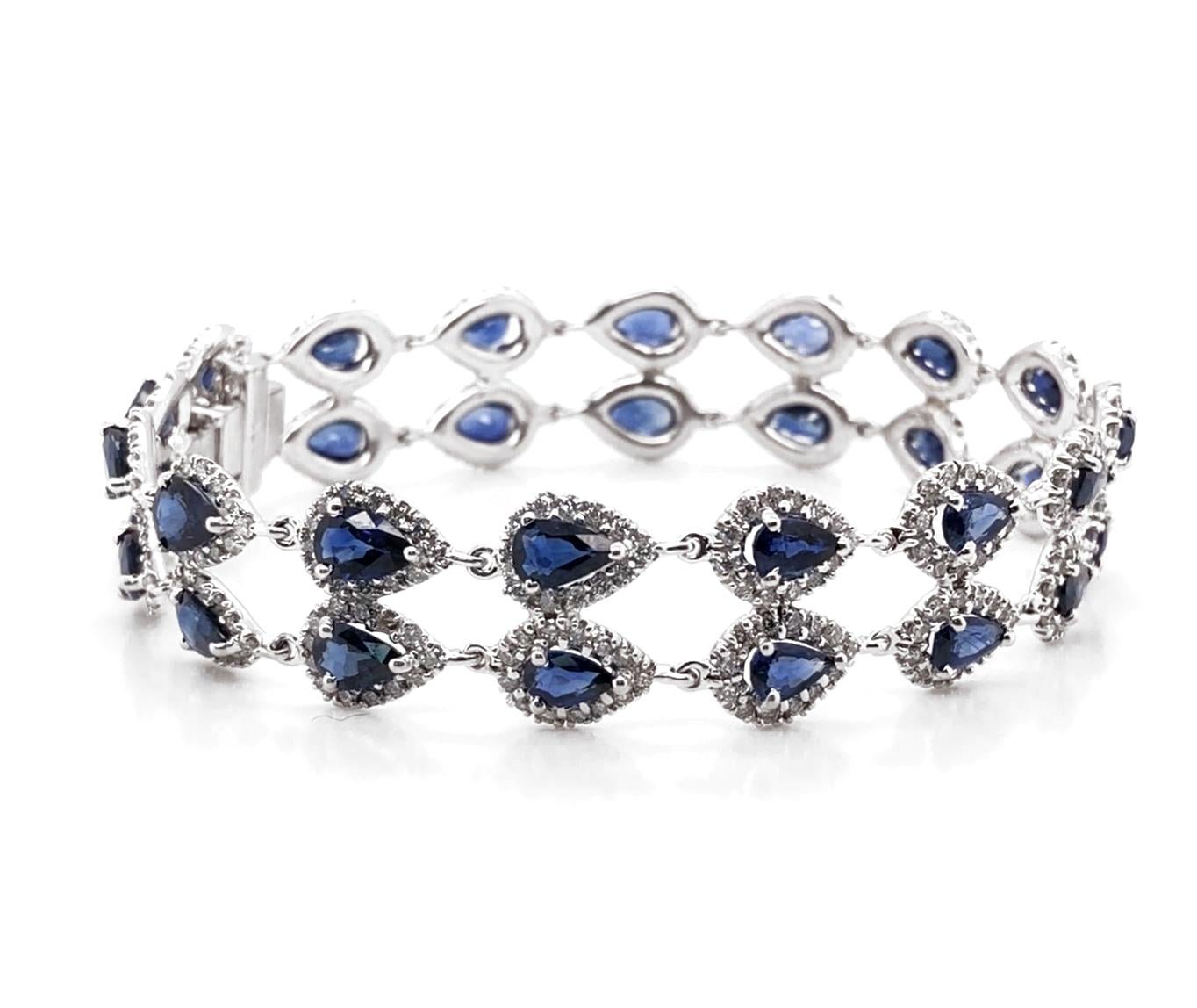 Ceylon Blue Pear Cut Sapphires White Diamond Platinum Bracelet In New Condition In New York, NY