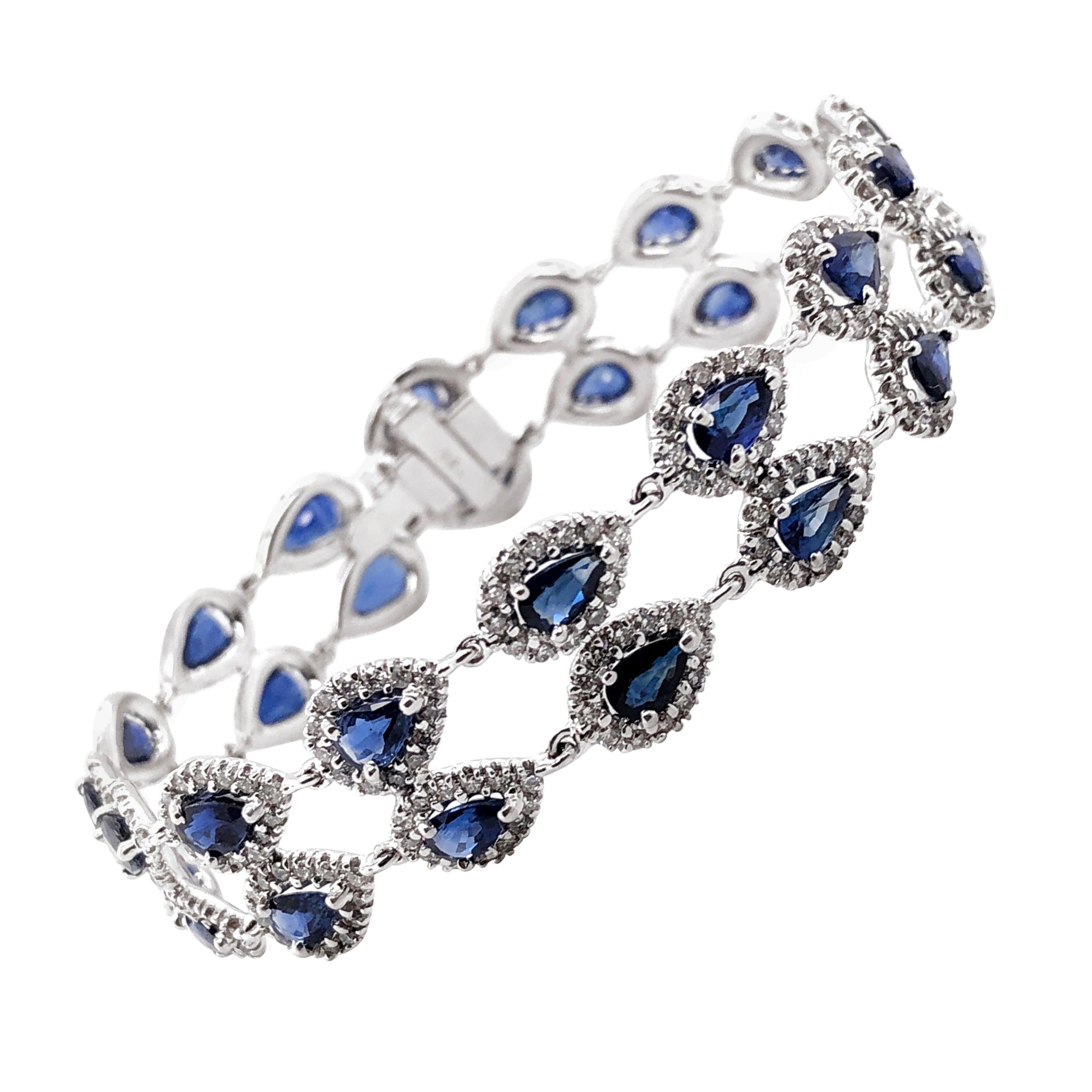 Ceylon Blue Pear Cut Sapphires White Diamond Platinum Bracelet