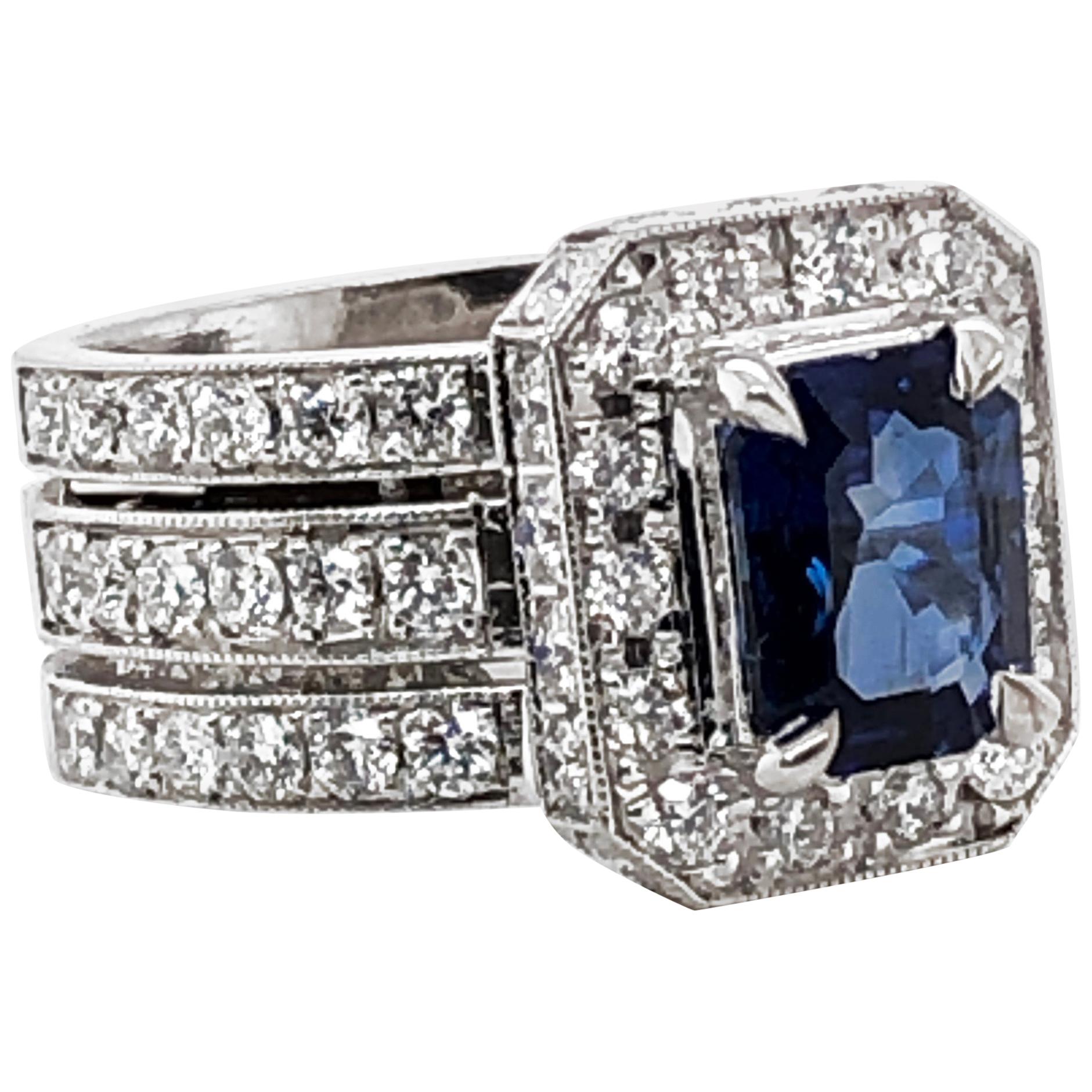 Ceylon Sapphire 1.98 Carat Diamonds Platinum Cocktail Ring For Sale