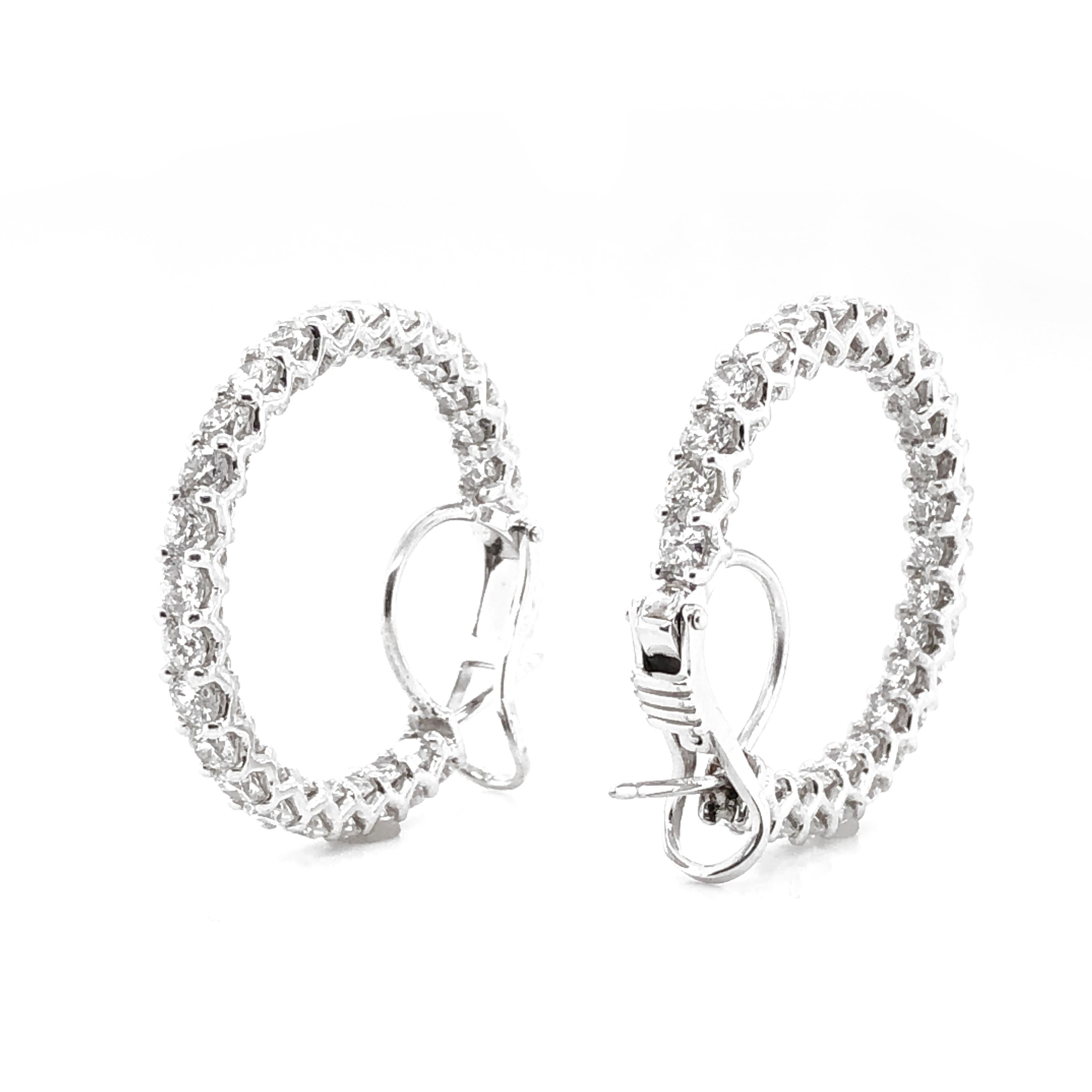 Contemporary Classic Hoop Round Diamonds 8.12 Carat Platinum Earrings For Sale