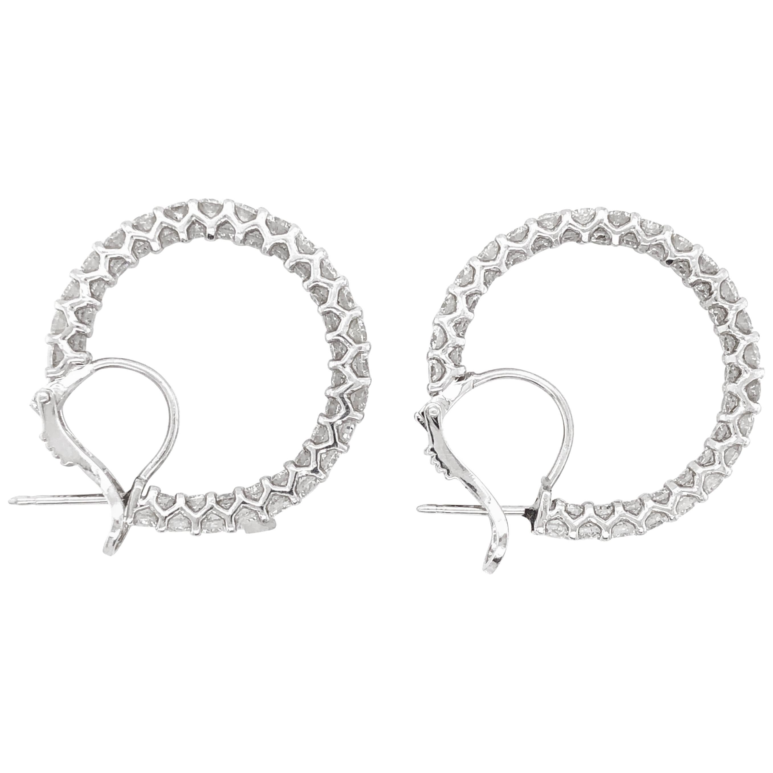 Classic Hoop Round Diamonds 8.12 Carat Platinum Earrings For Sale