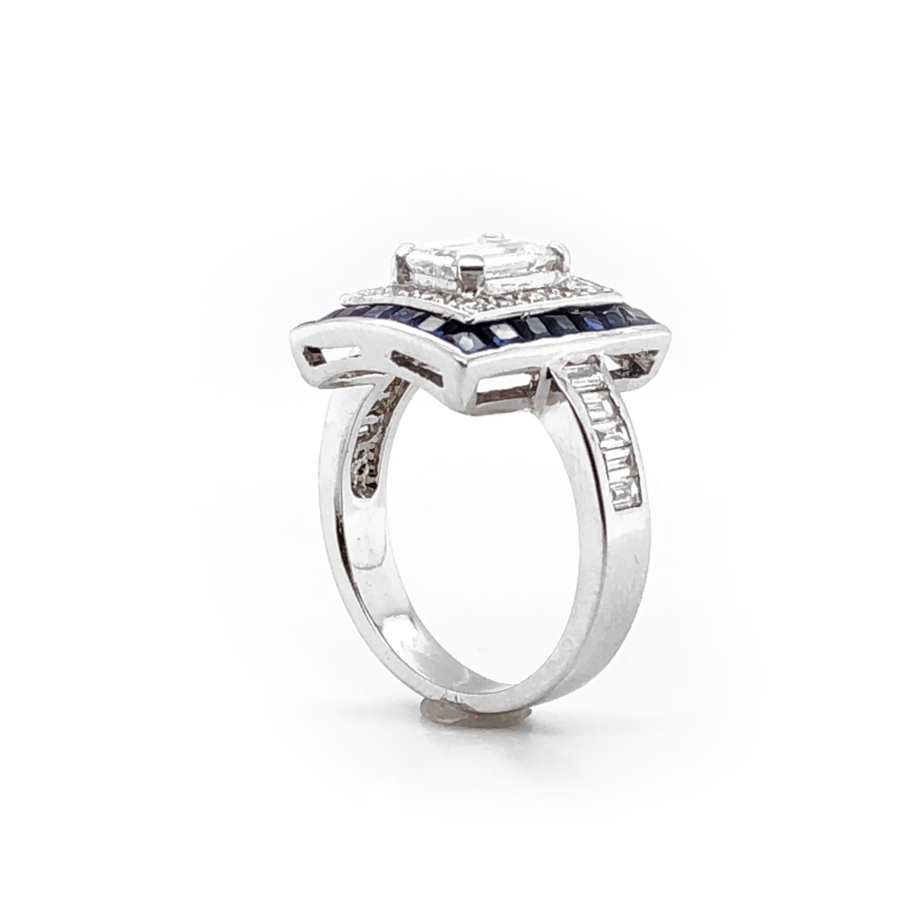 Contemporary Diamond 1.26 Carat with Ceylon Blue Sapphires Platinum Cocktail Ring For Sale