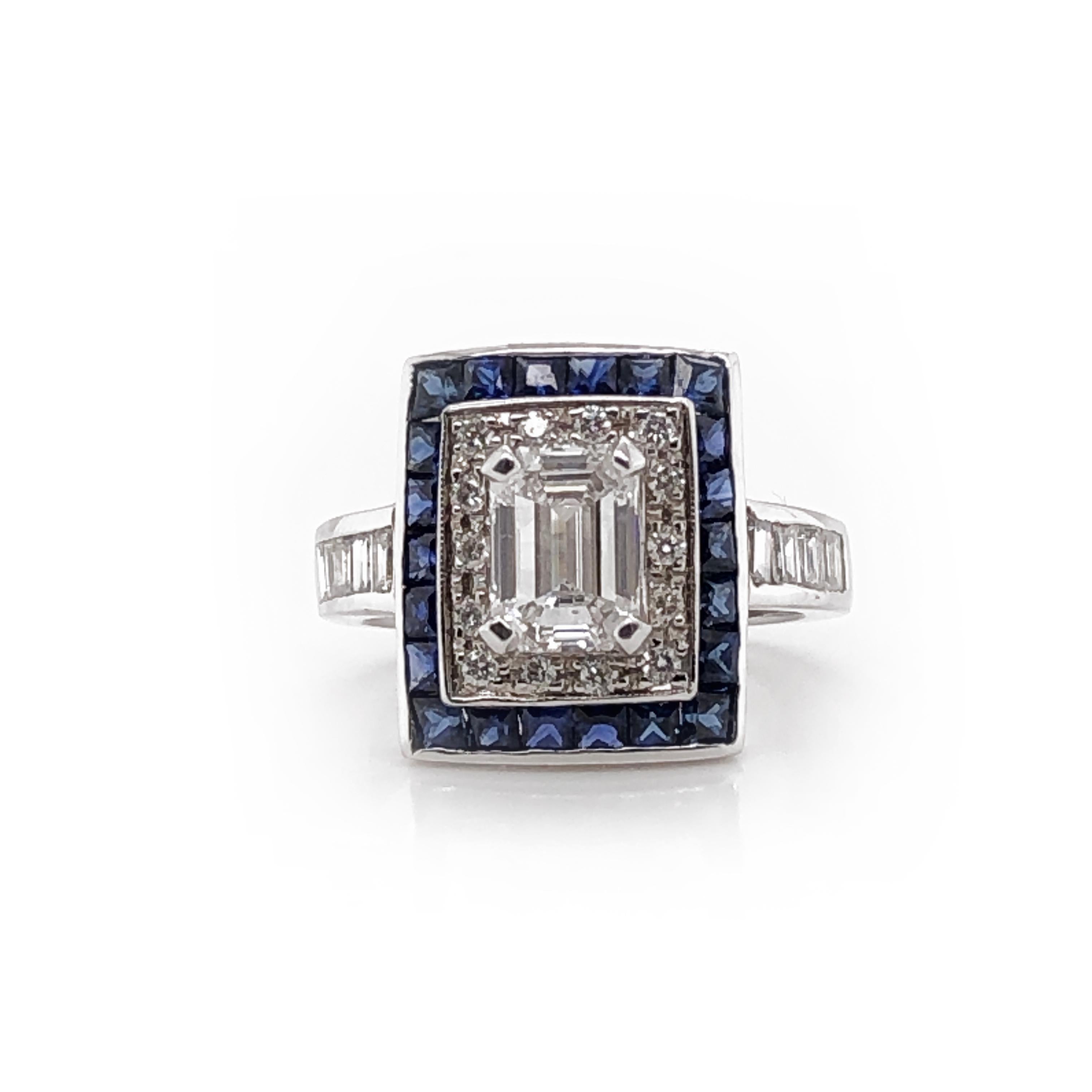 Diamond 1.26 Carat with Ceylon Blue Sapphires Platinum Cocktail Ring In New Condition For Sale In New York, NY