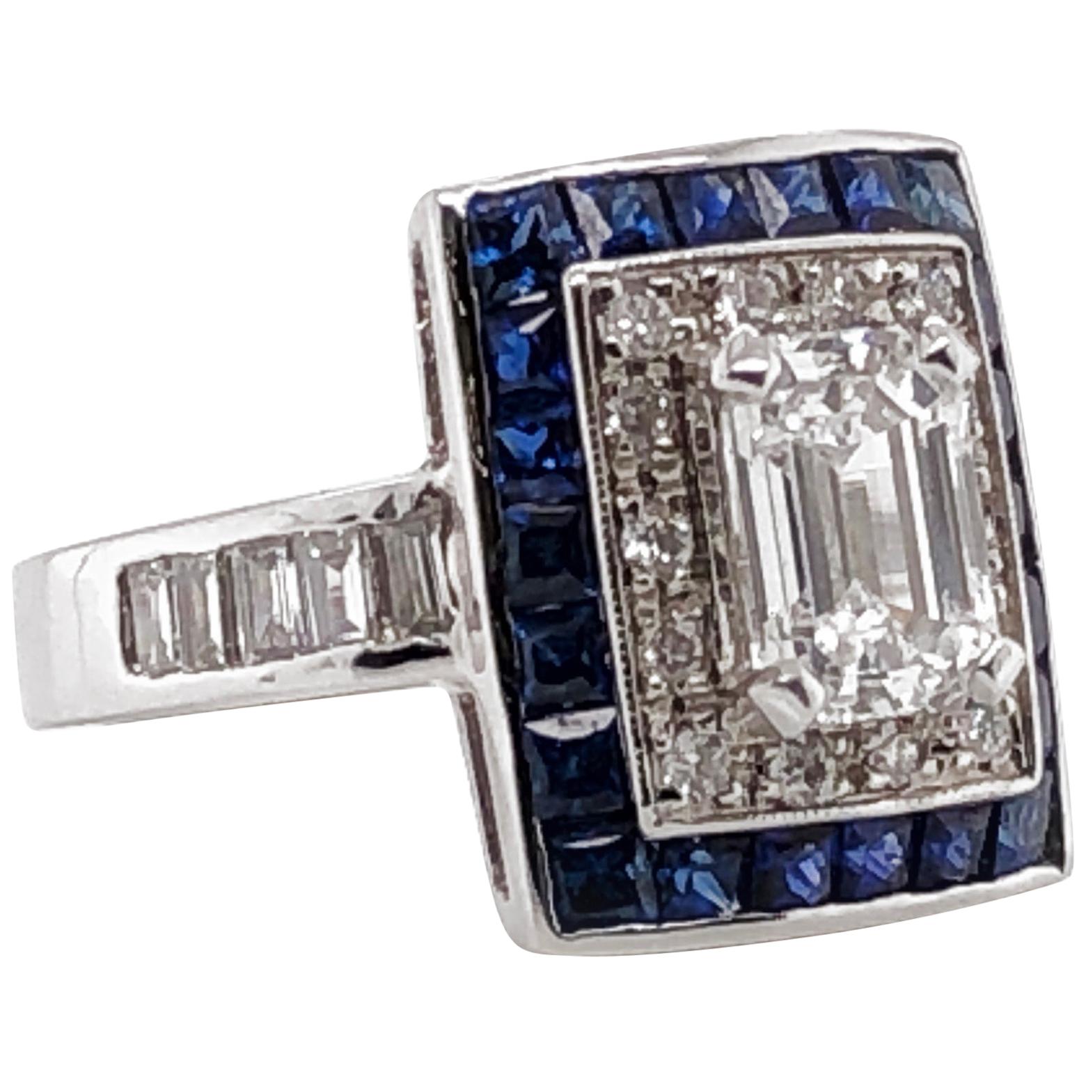 Diamond 1.26 Carat with Ceylon Blue Sapphires Platinum Cocktail Ring For Sale
