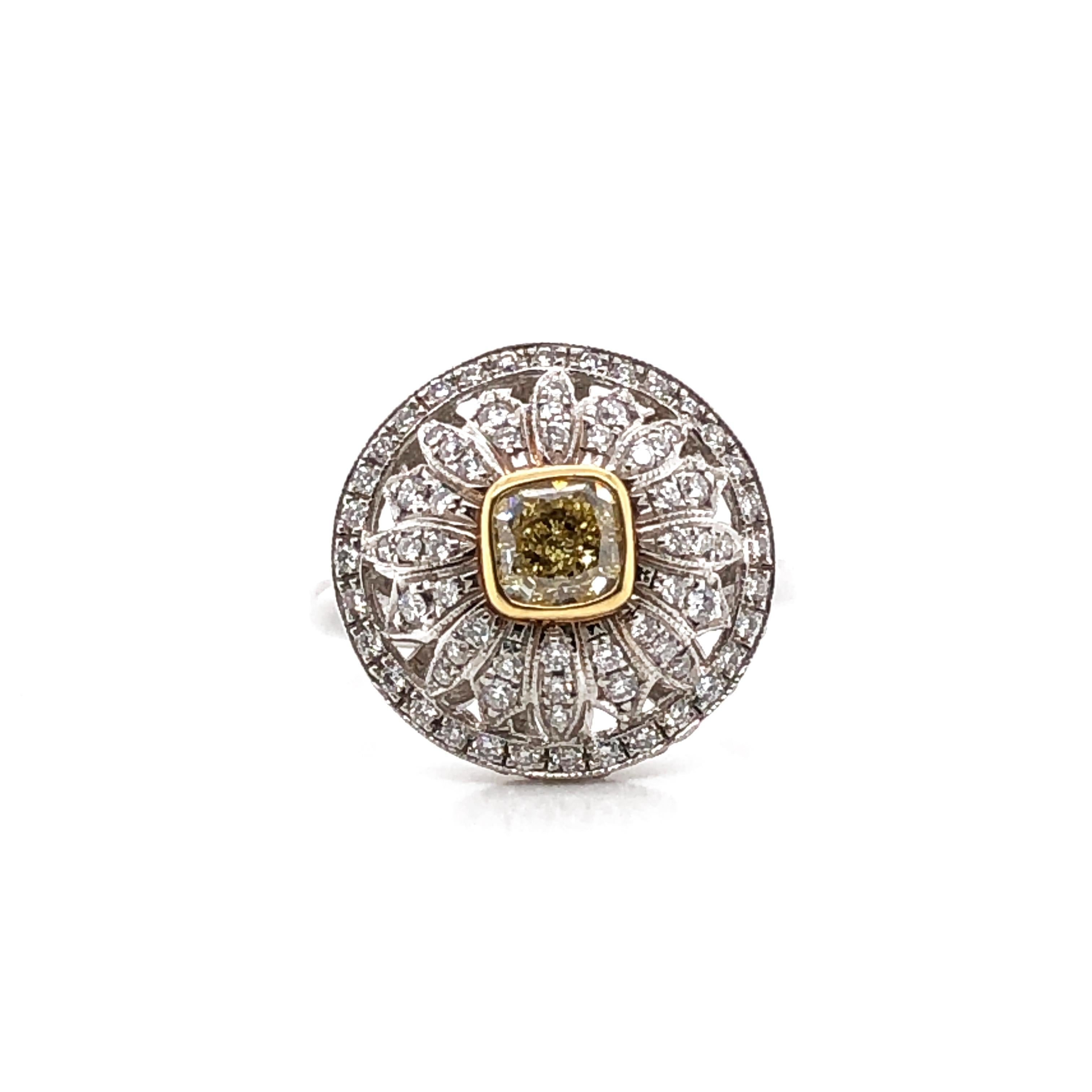 Fancy Yellow French Cut Diamond 9.77 Carat Gold Platinum Cocktail Ring In New Condition For Sale In New York, NY
