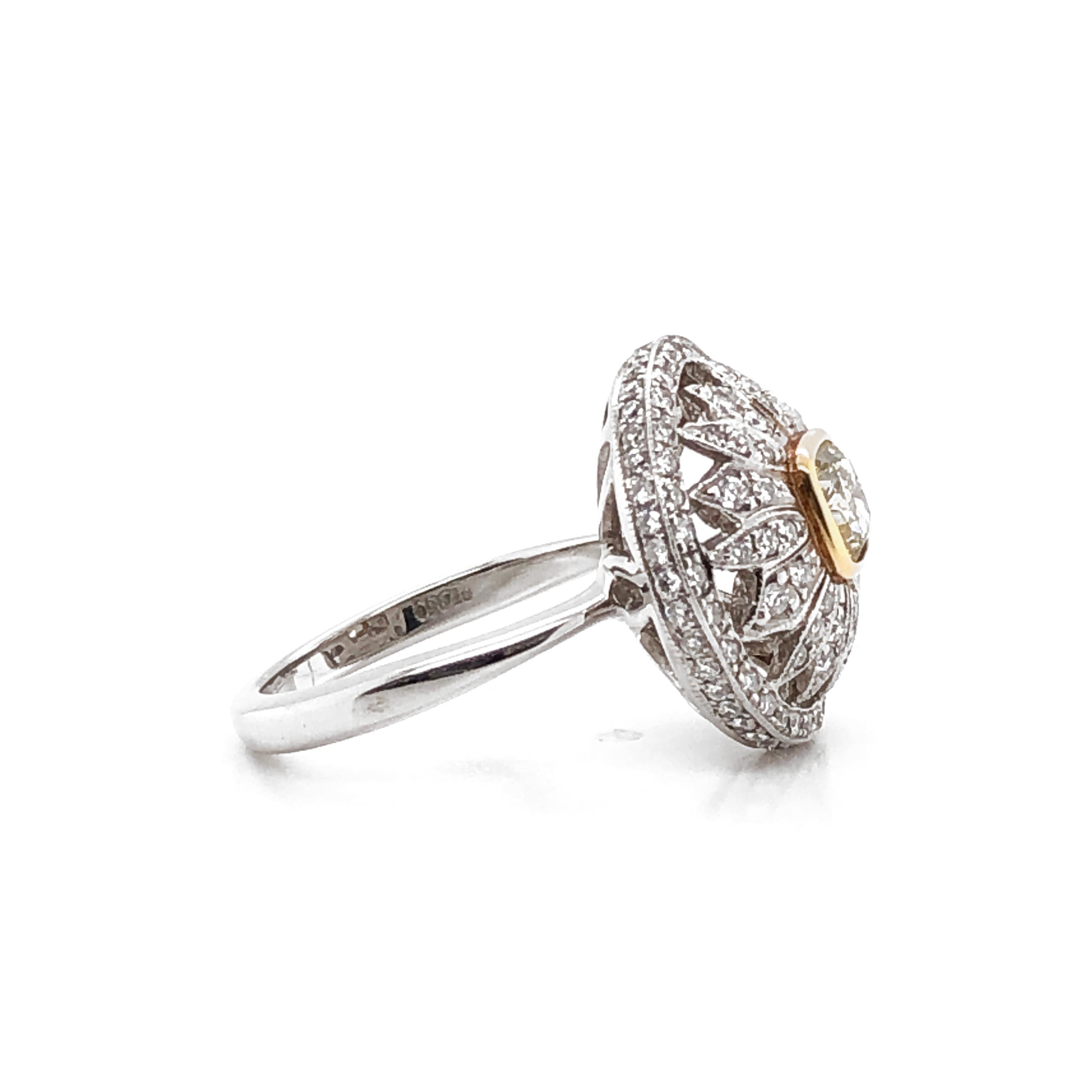 Women's Fancy Yellow French Cut Diamond 9.77 Carat Gold Platinum Cocktail Ring For Sale
