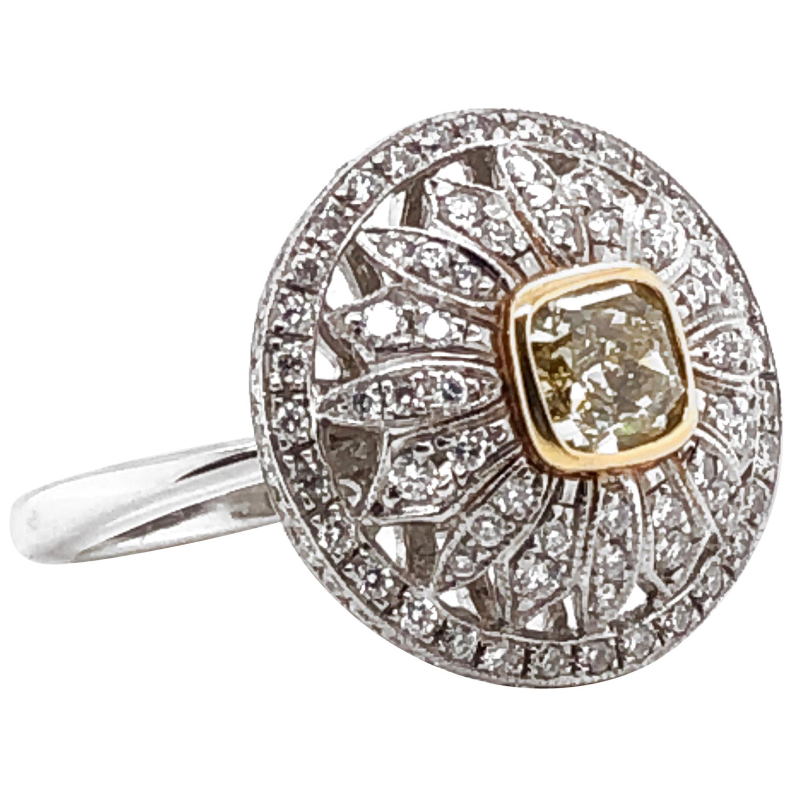 Fancy Yellow French Cut Diamond 9.77 Carat Gold Platinum Cocktail Ring For Sale