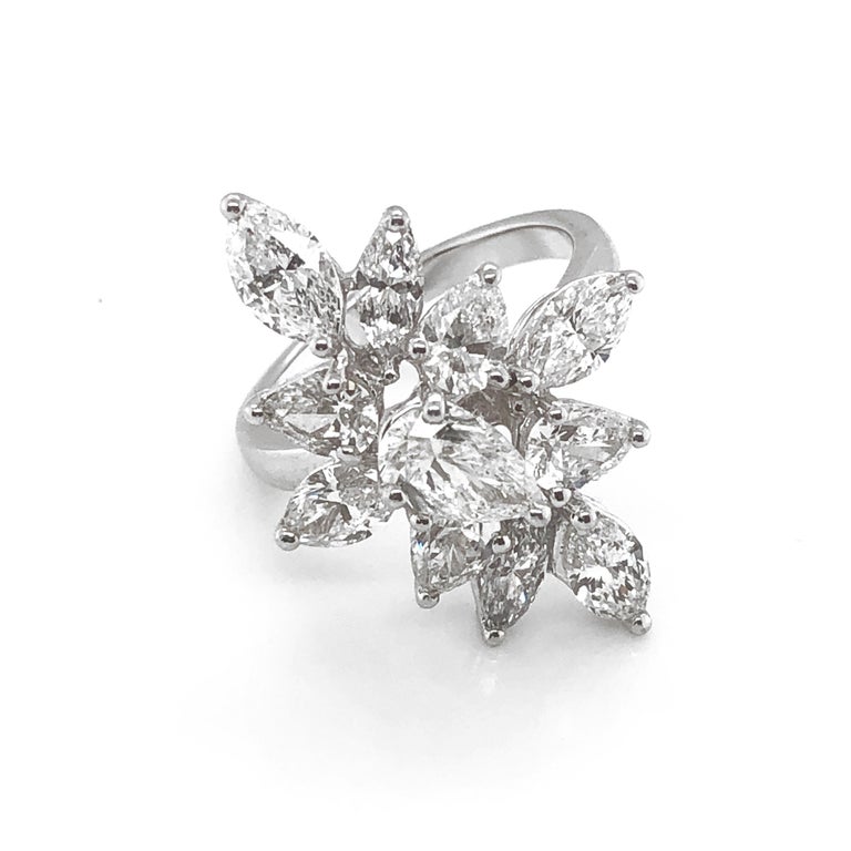 Flower Marquise Pear Cut Diamonds 3.71 Carat Platinum Fashion Ring For ...