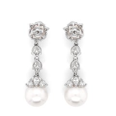 Pearl Round Marquise Diamonds 5.09 Carat Platinum Dangle Earrings