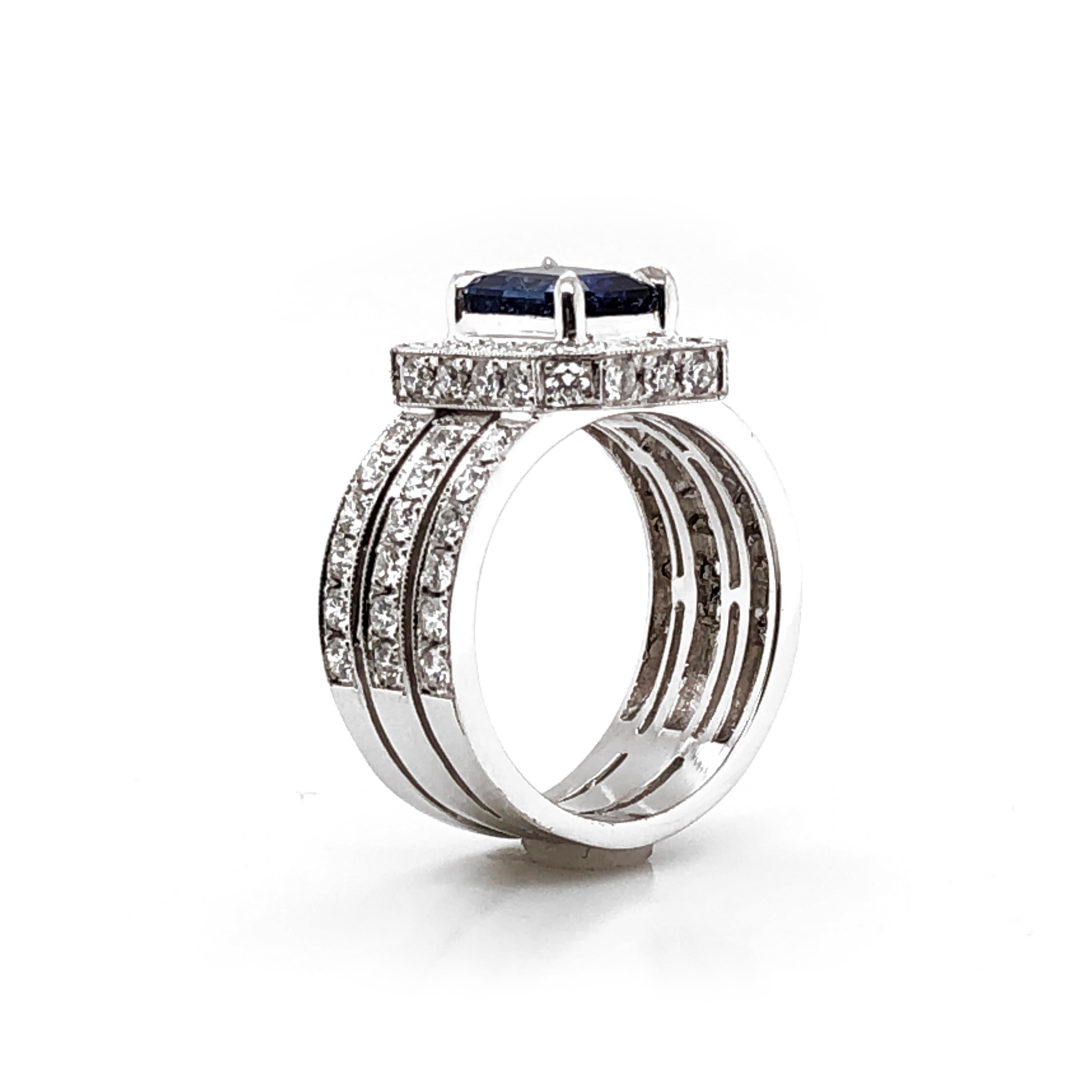 Women's or Men's Ceylon Sapphire 1.98 Carat Diamonds Platinum Cocktail Ring For Sale