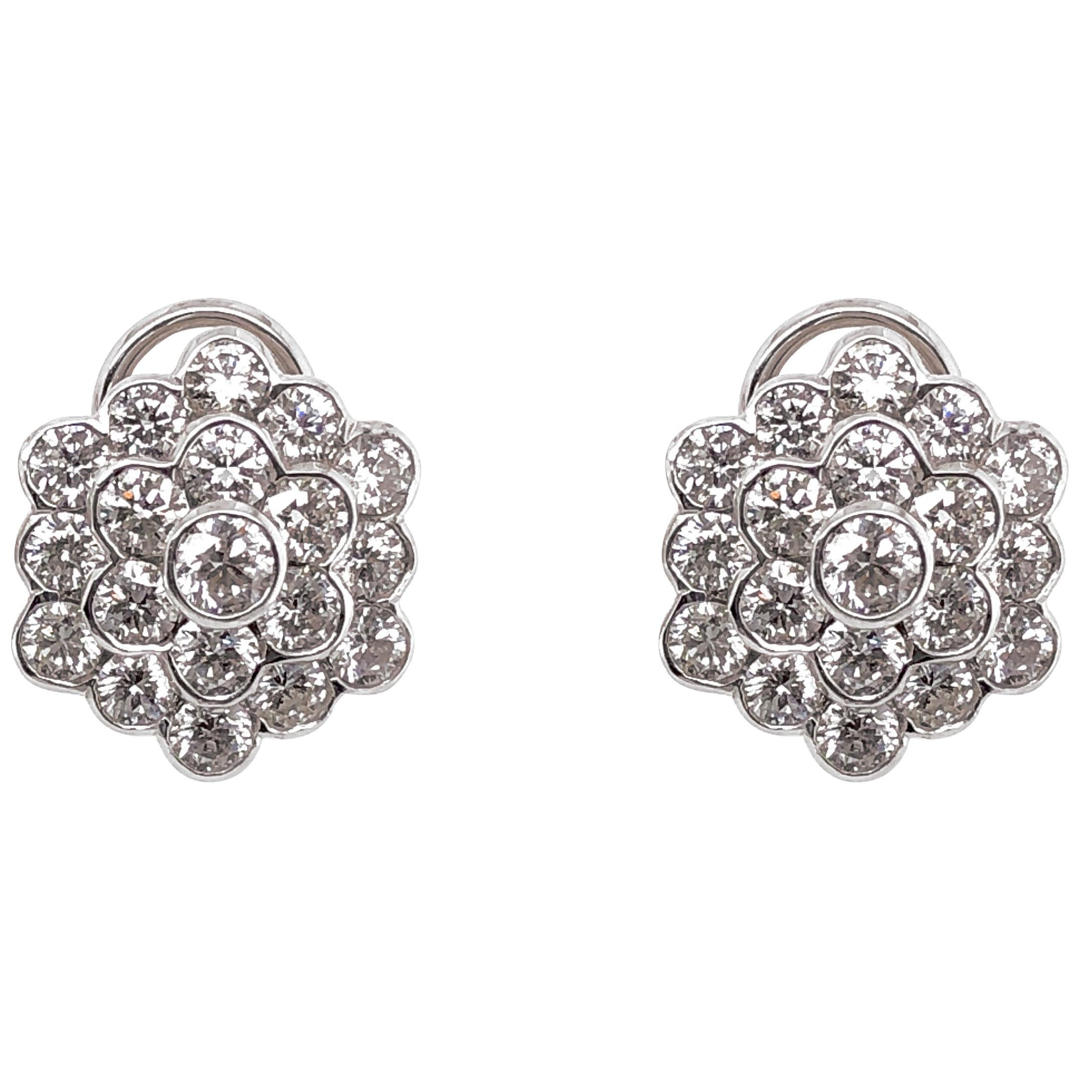 Snowflake Inspired Round Diamonds 6.23 Carat Platinum Earrings