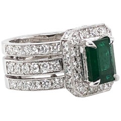 Zambiavn Emerald 1.75 Carat Diamond Platinum Cocktail Ring
