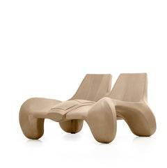 Double Chaise Longue couch “DC 114” in Pure Aniline Leather, Colour Clay