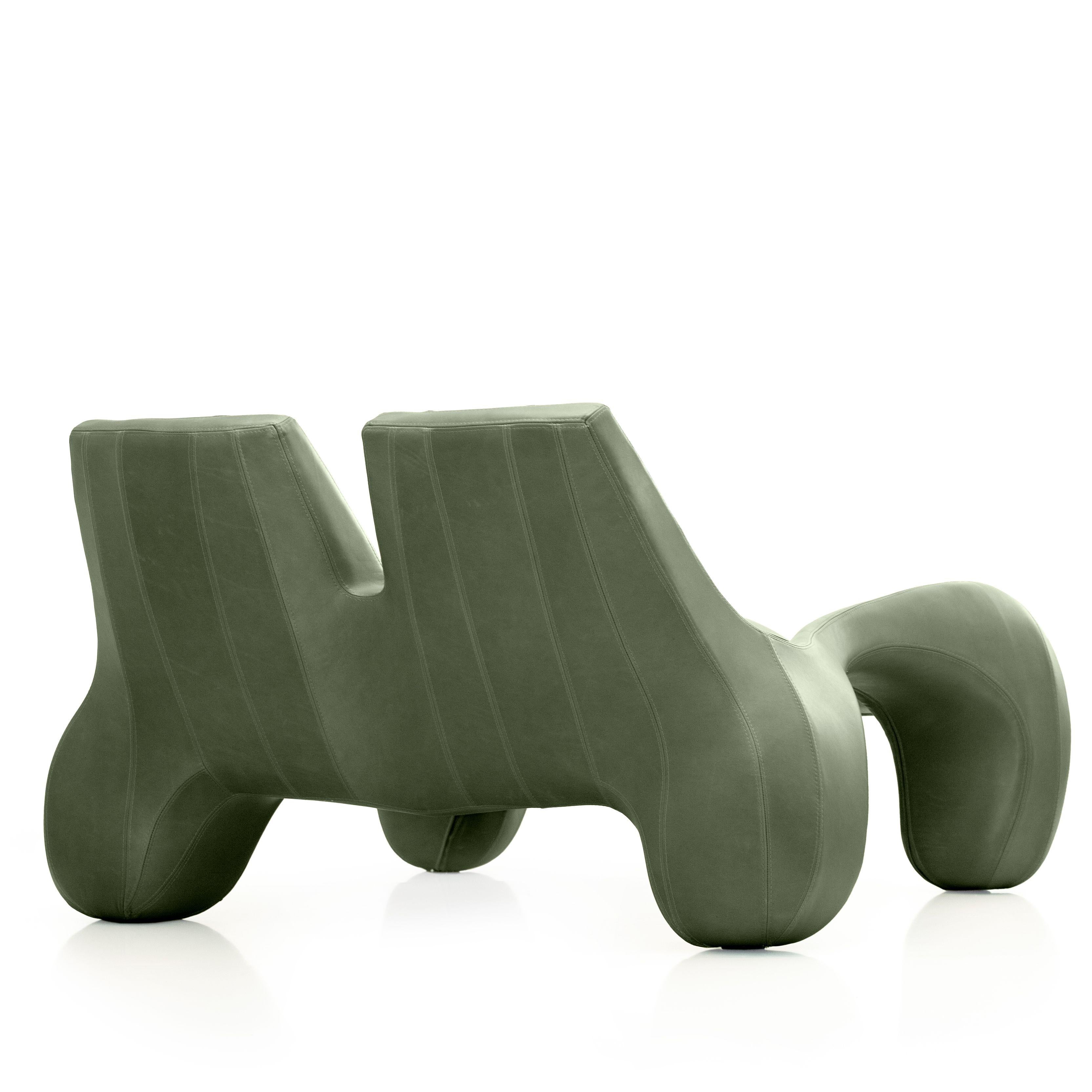 Modern Double Chaise Longue couch “DC 114” in Pure Aniline Leather, Colour Forest Green For Sale