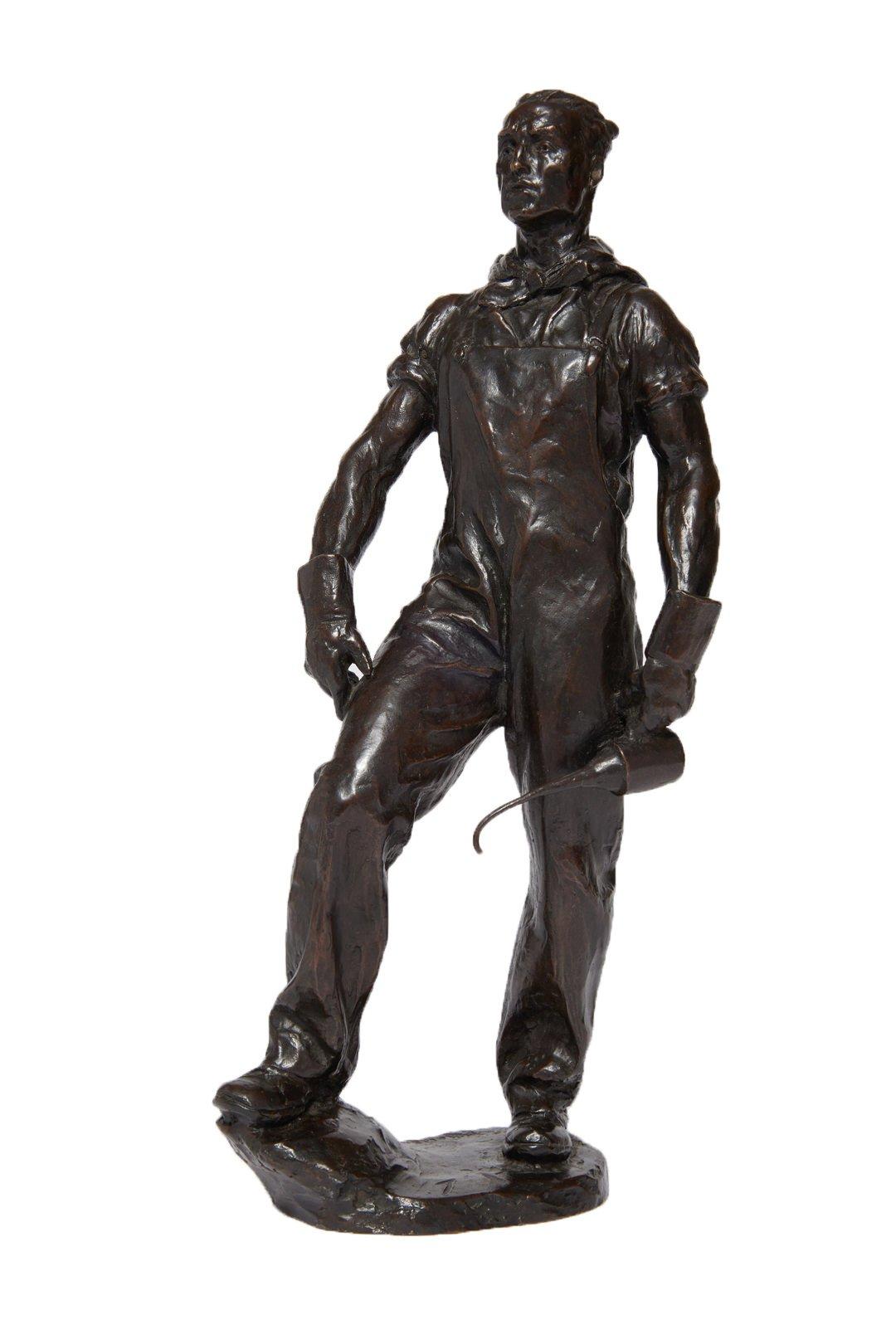 Max Kalish Figurative Sculpture – Locomotive Ingenieur, Bronze-Laborarbeiter des frühen 20. Jahrhunderts, Cleveland School