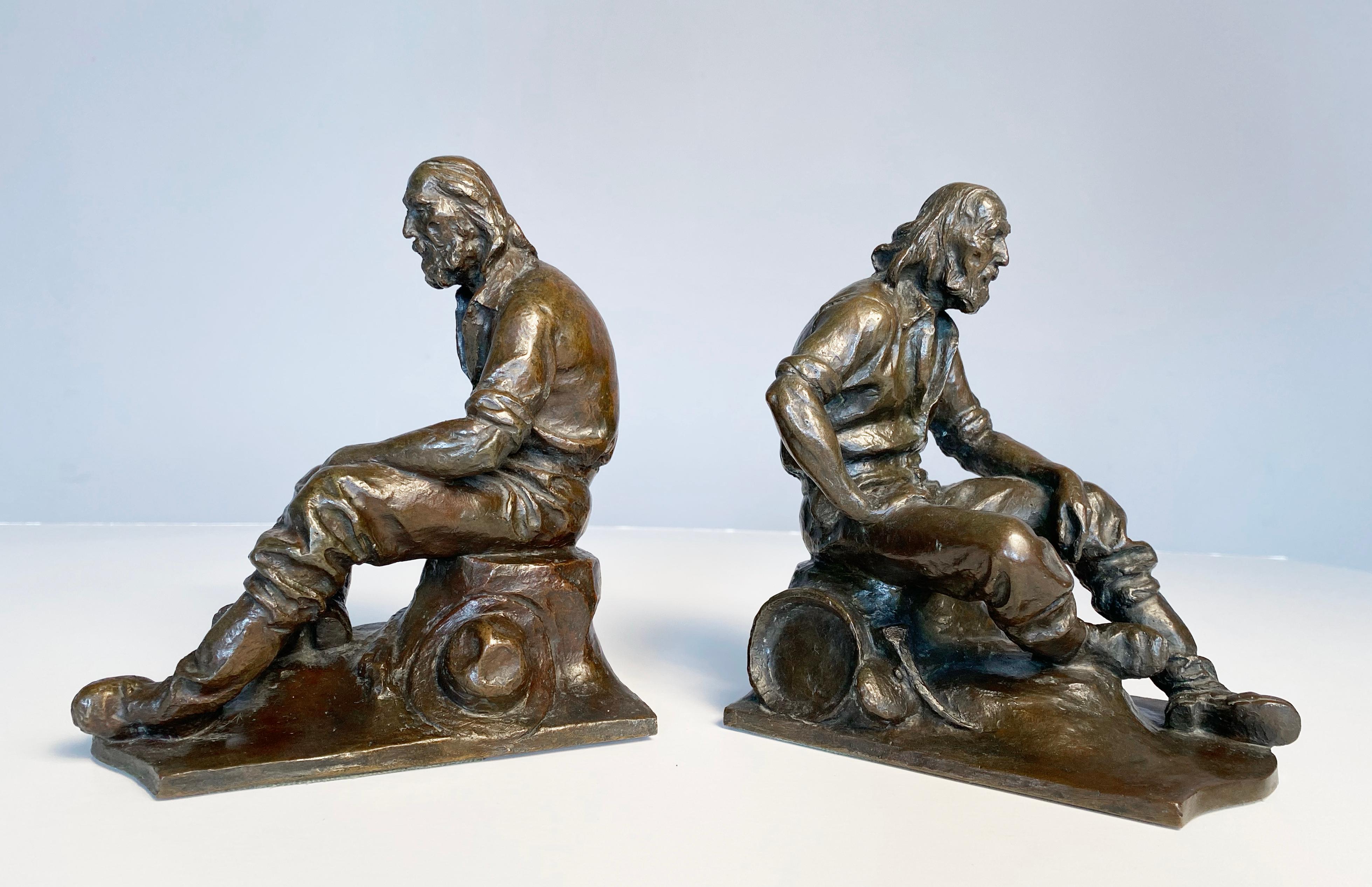 Pair of Miner Bookends - Sculpture by Max Kalish