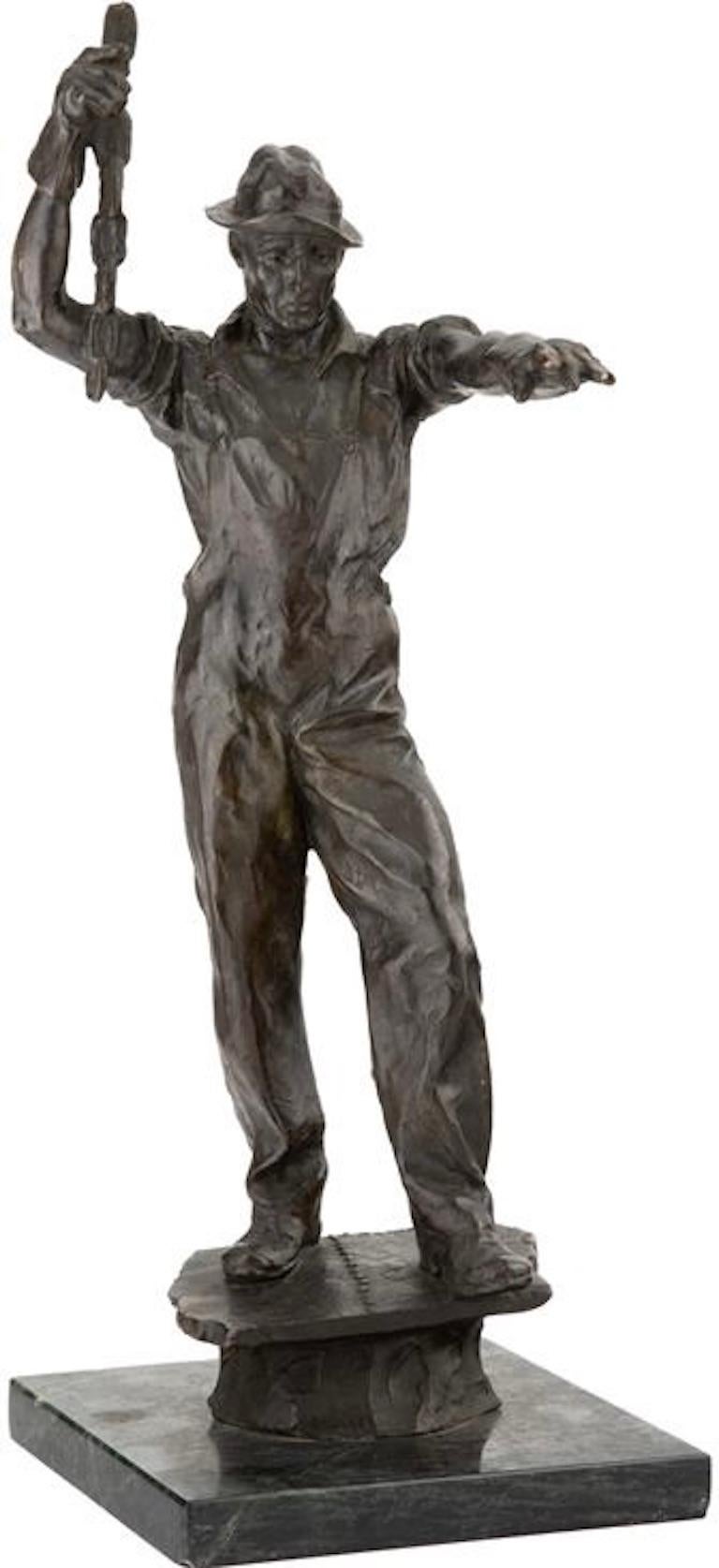 Max Kalish Figurative Sculpture - "Steel Worker" Bronze Sculpture from the artist's Labor Series