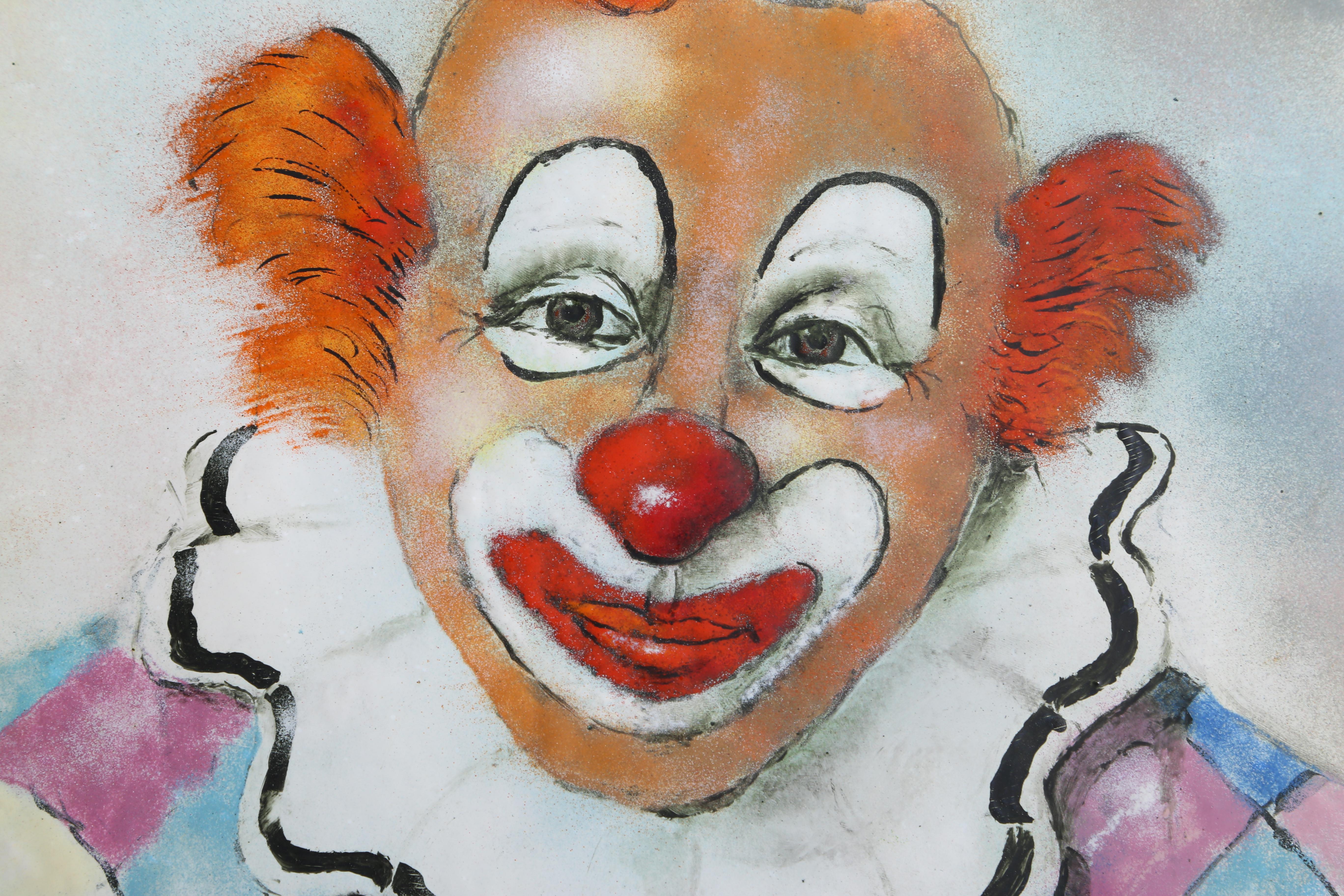 Clown mit Blume, Emaille-Gemälde auf Kupfer von Max Karp im Angebot 1
