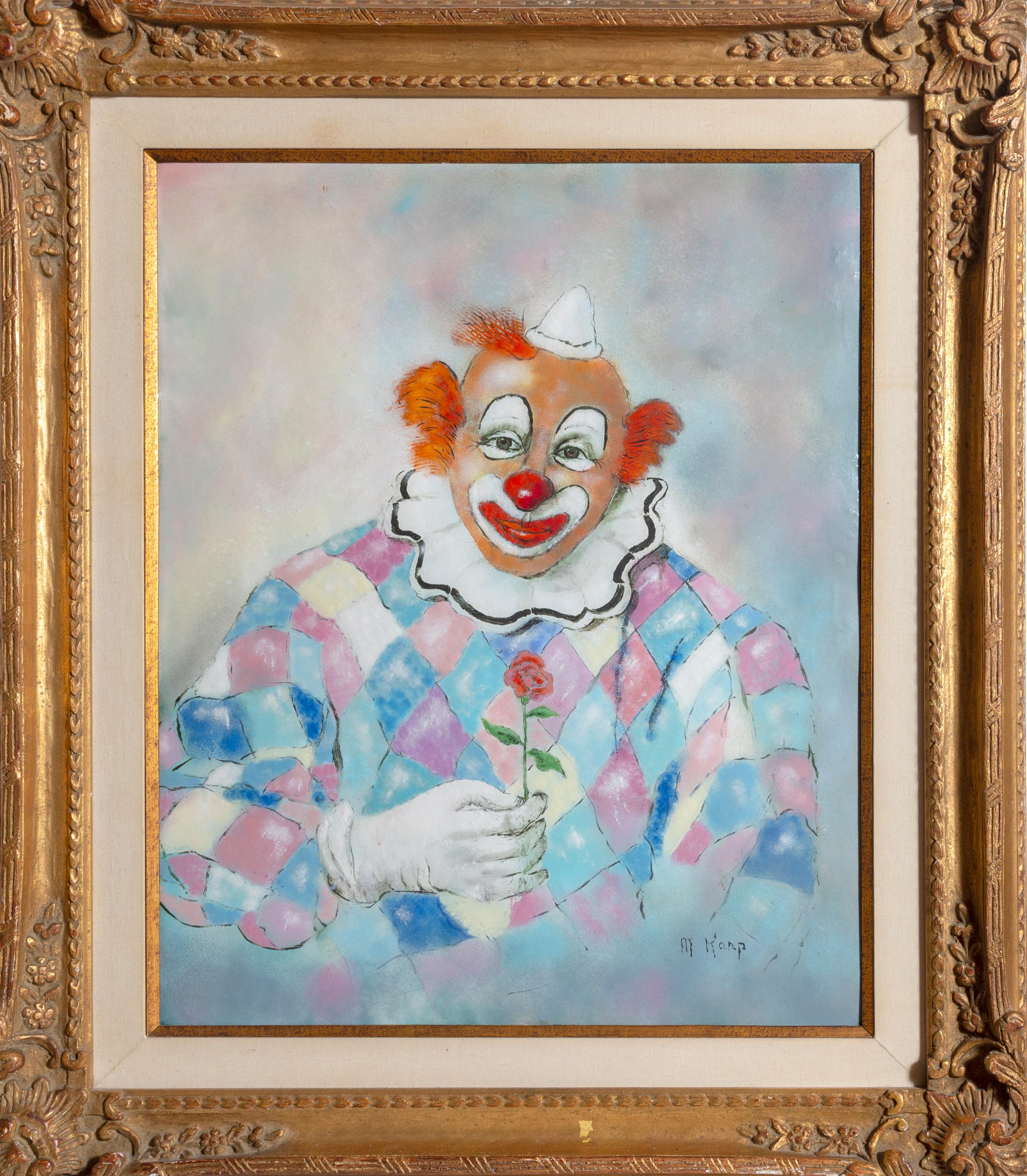Max Karp Figurative Painting - Clown With Flower