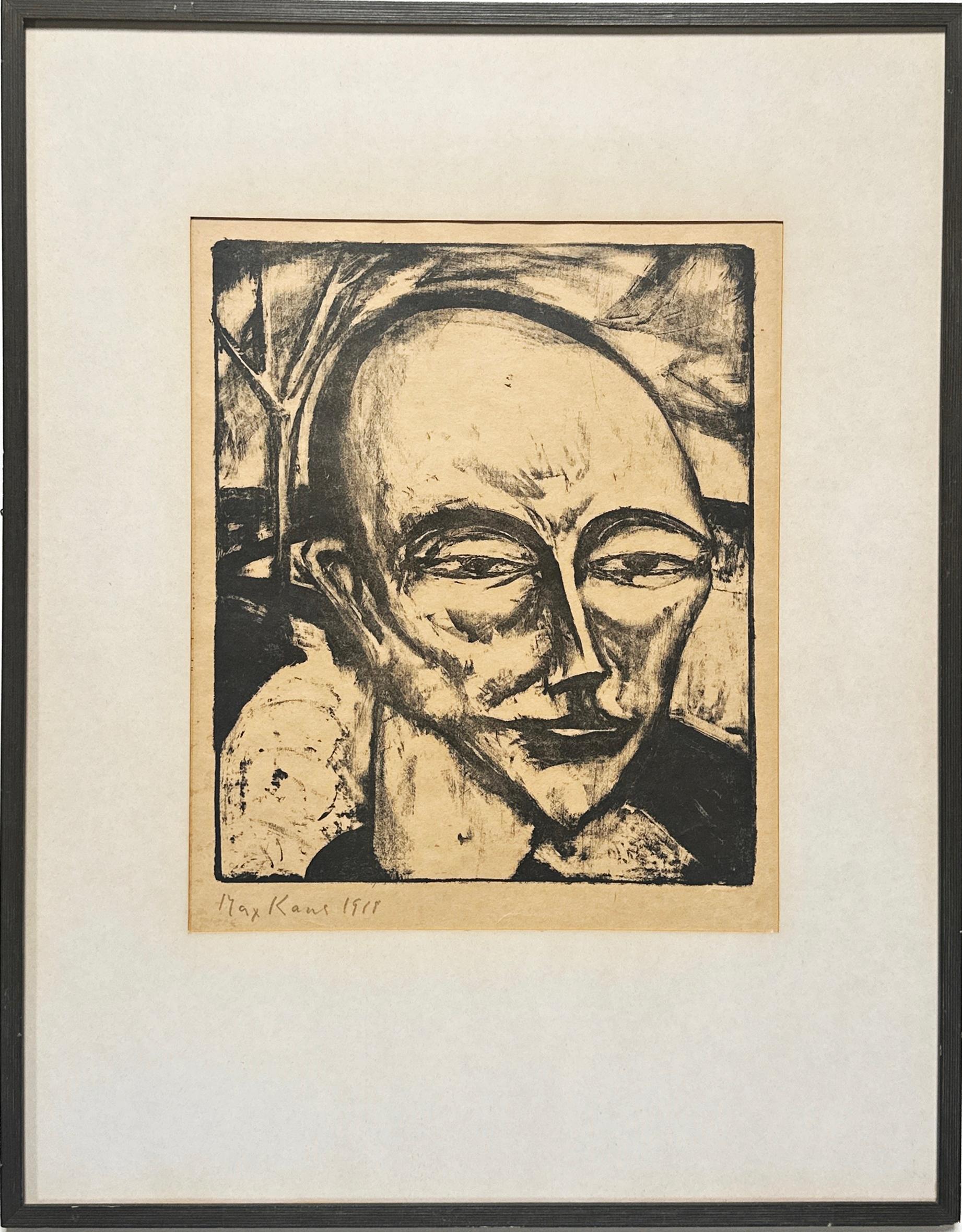 Max Kaus Portrait Print - Expressionist Portrait, Lithograph, German"Männerkopf, Mongolischer Kopf", 1918