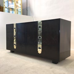 Max Keuhne Style Chest of Drawers with Incised Flowers and Brass Strapping