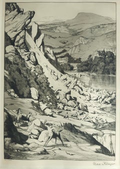 Bergsturz - Original Etching by M. Klinger - 1881