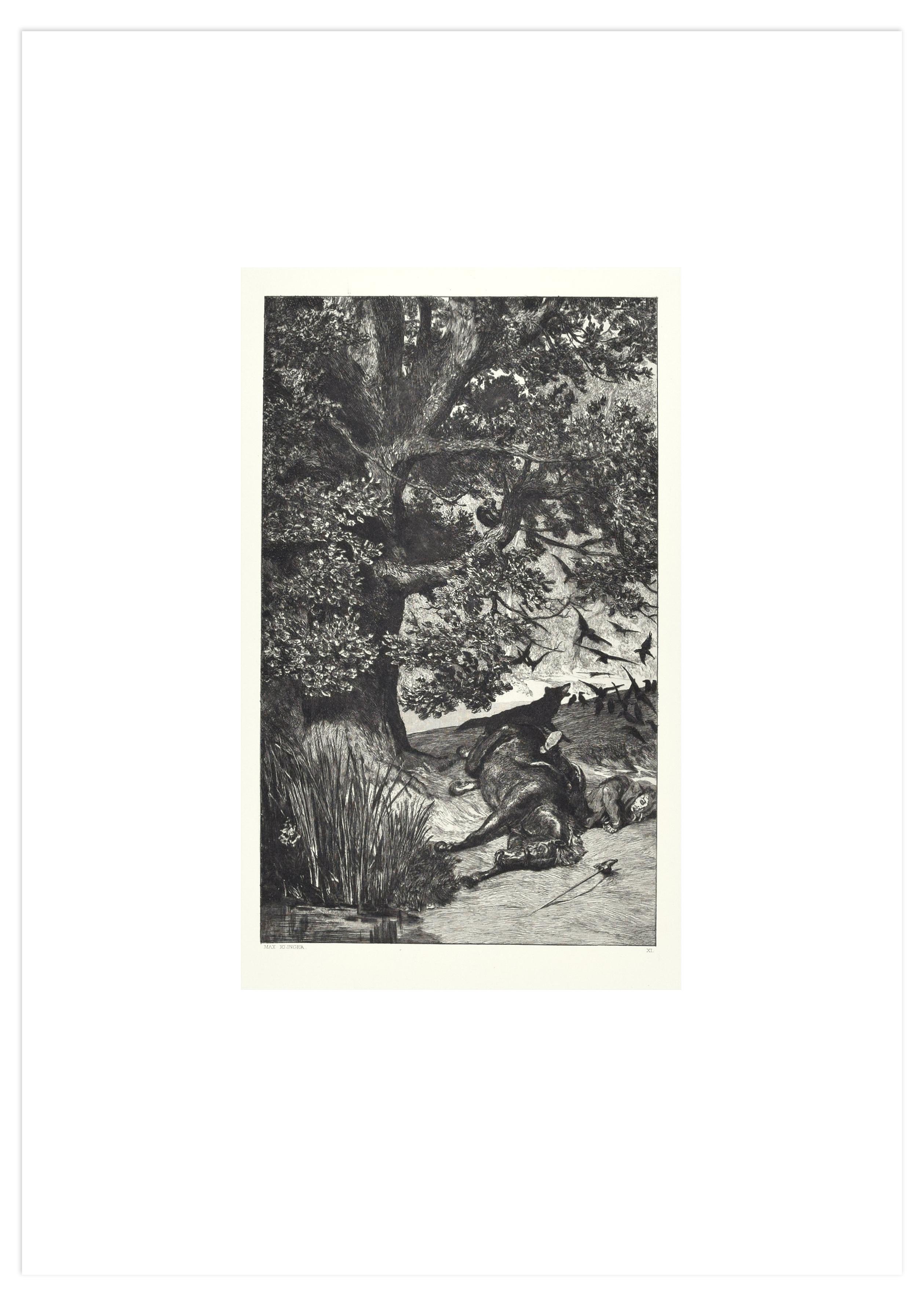 Fallen Knight -  Etching by M. Klinger - 1881 - Print by Max Klinger