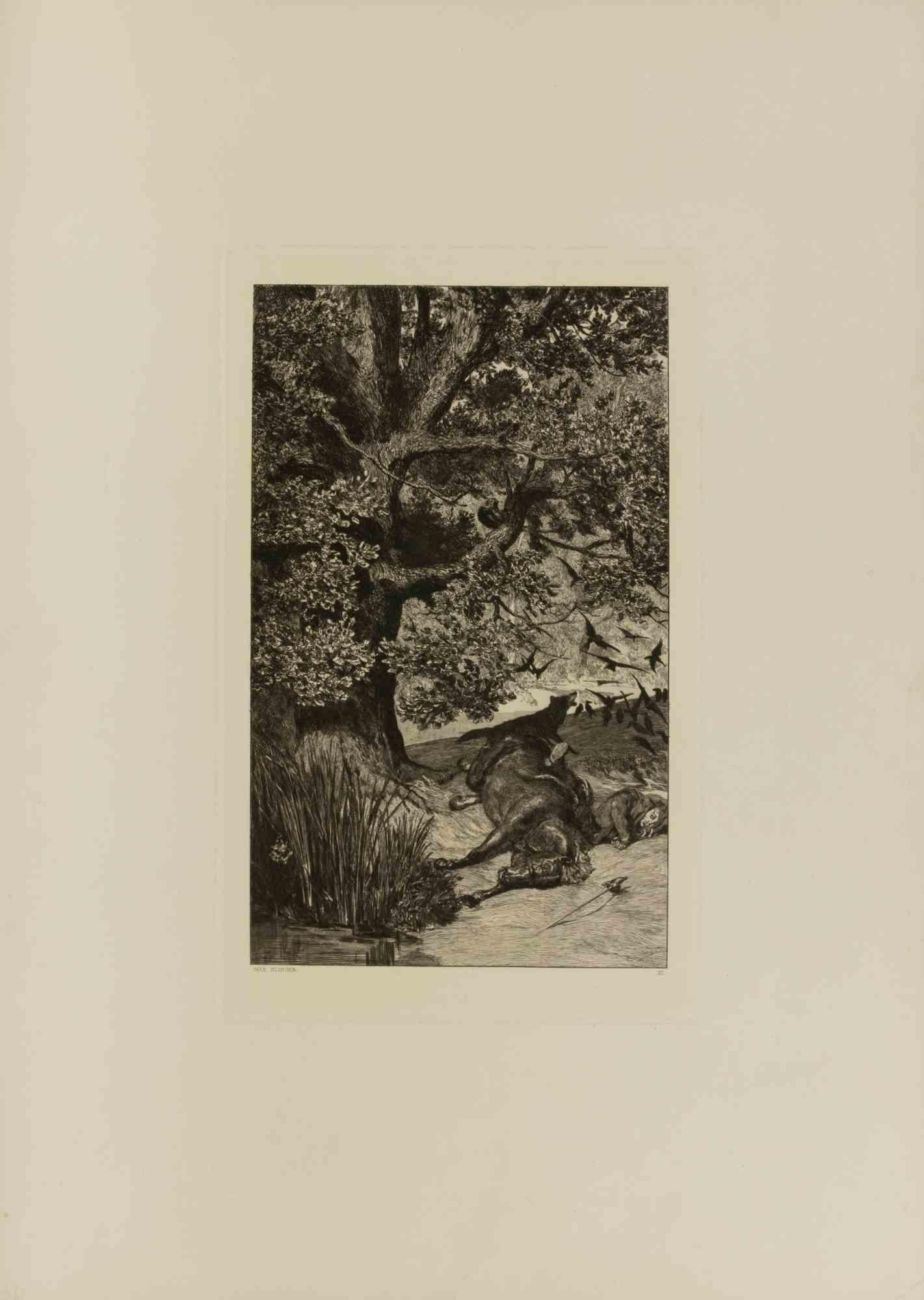 Jinete caído - Aguafuerte de Max Klinger - 1881 en venta 1