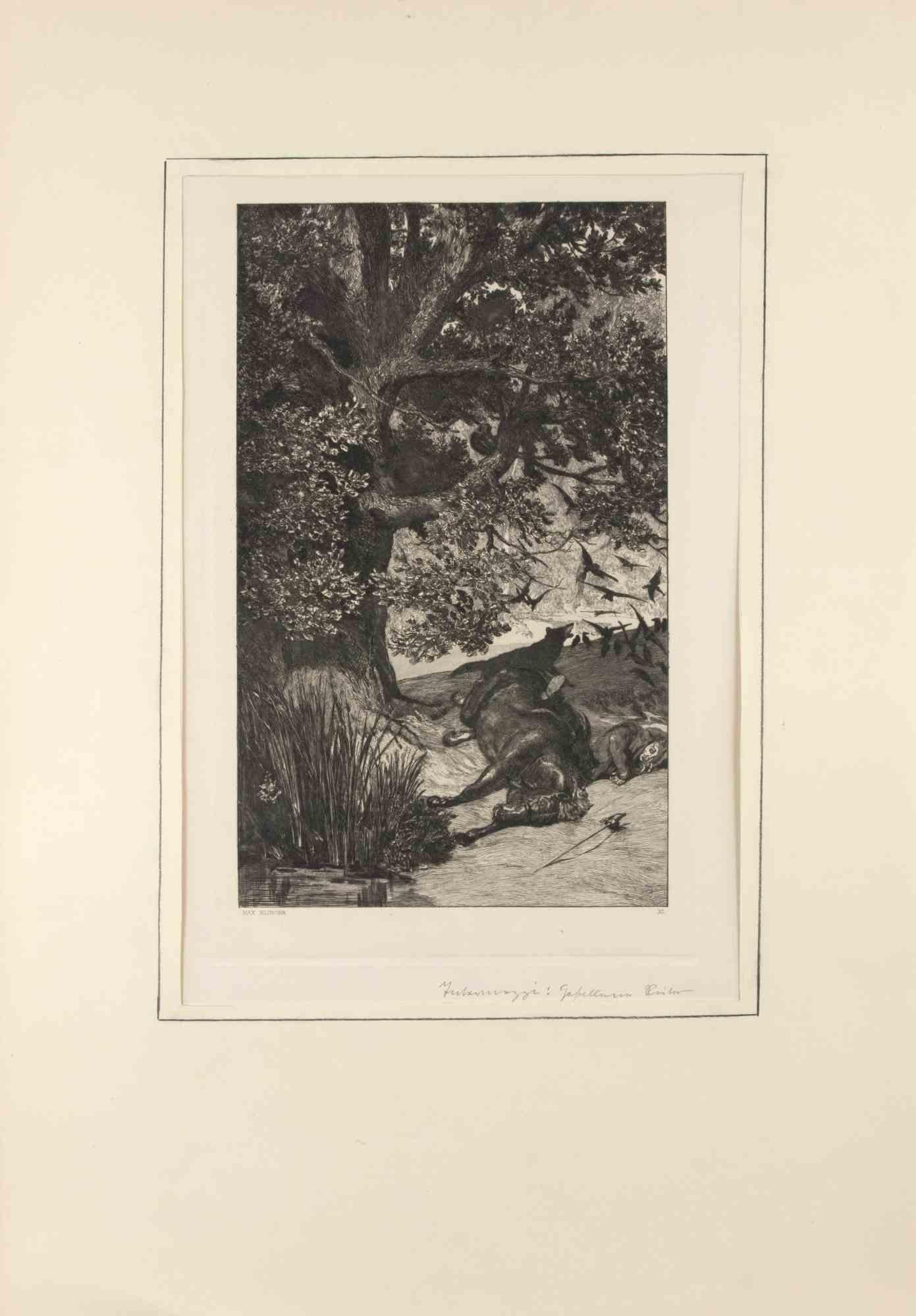 Jinete caído - Aguafuerte de Max Klinger - 1881 en venta 1