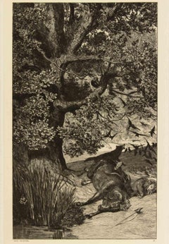 Jinete caído - Aguafuerte de Max Klinger - 1881