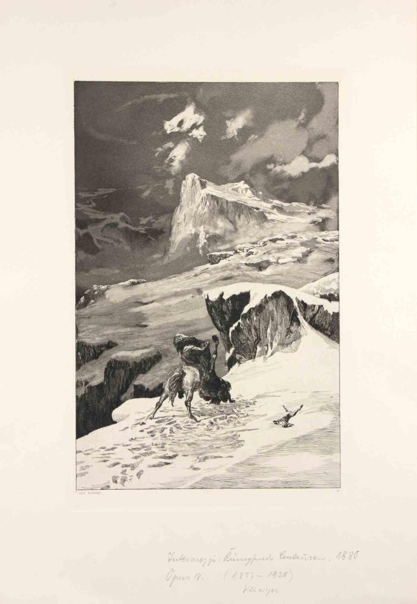 Kämpfende Kentauren, ist eine Radierung und Aquatinta von Max Klinger aus dem Jahr 1881. Tafel V aus "Intermezzi" Opus IV, 2. Zustand auf 2, Erstausgabe.

Das Kunstwerk zeigt zwei kämpfende Kentauren auf dem Gipfel eines felsigen Ortes vor der
