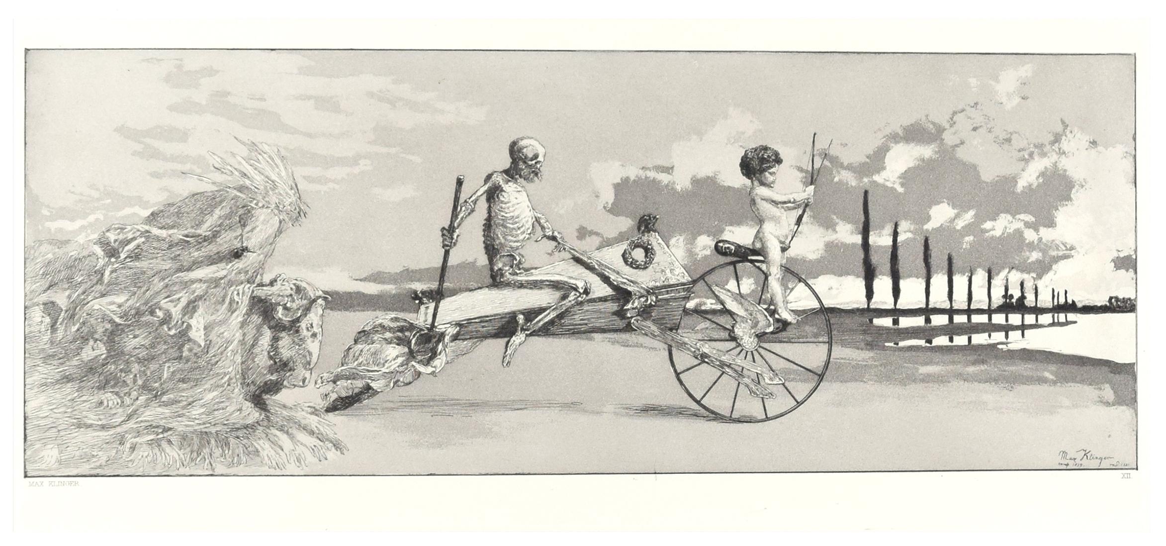 Max Klinger Figurative Print - Love Death And The Afterlife -Original Etching by M. Klinger - 1881