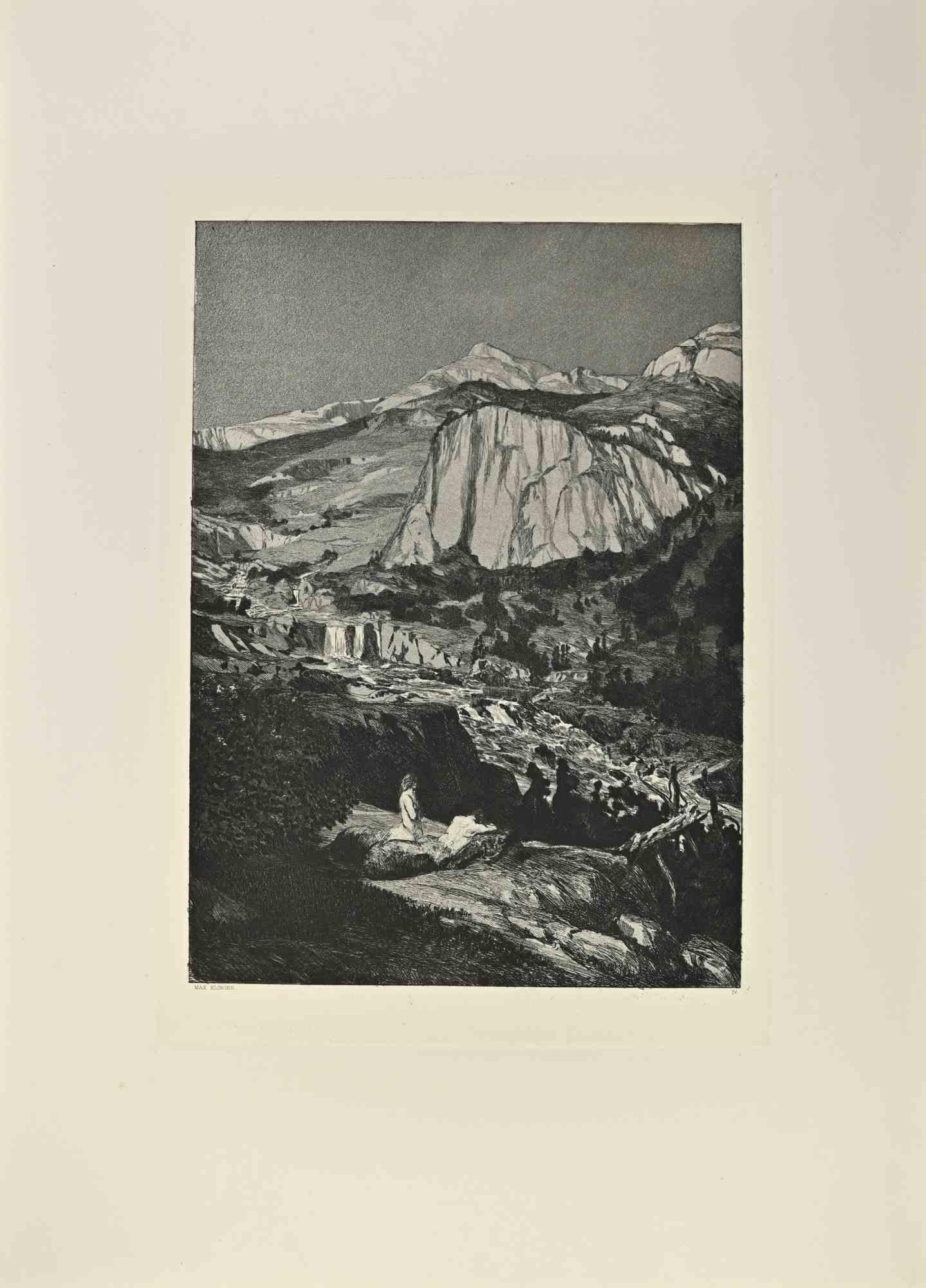 Moonlit Night from Intermezzi belongs to a series of prints called Intermezzi realized by Max Klinger, published by Nurnberg: Stroefer, 1881.

Etching on paper.

Signed on the plate

Good conditions.

Dedicated to the engraver and art dealer Hermann