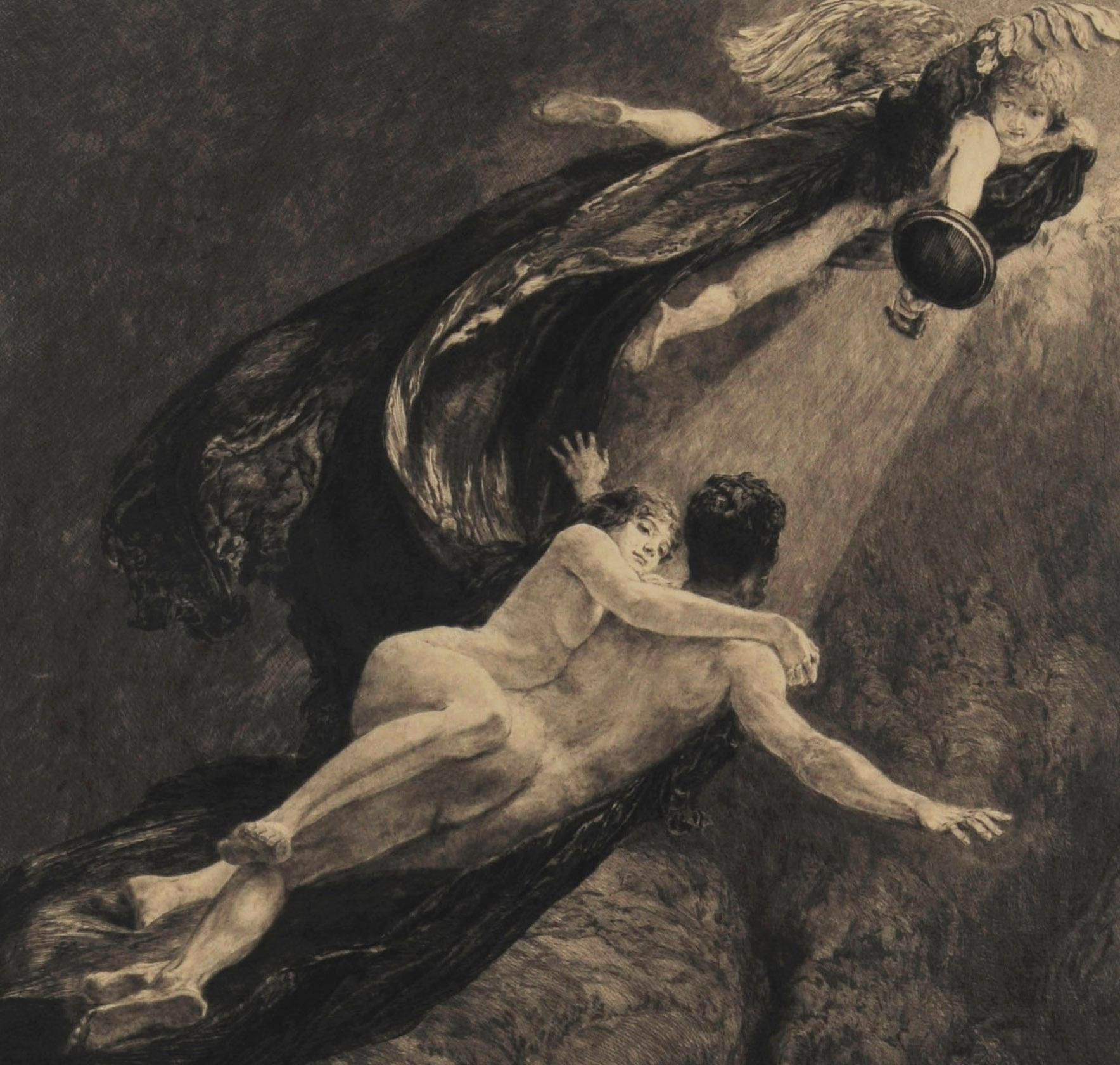 Neue Träume von Glück (New Dreams of Happiness)
Etching on heavy laid paper without watermark, 1887
Unsigned, as usual
From: Eine Liebe (Opus X) [A Love (Opus X)], Plate No. 7
fourth of four editions, printed in 1903, printed on a yellowish