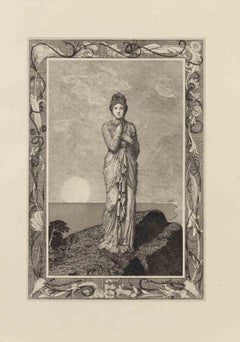 Psique sobre una roca - Aguafuerte de Max Klinger - 1909