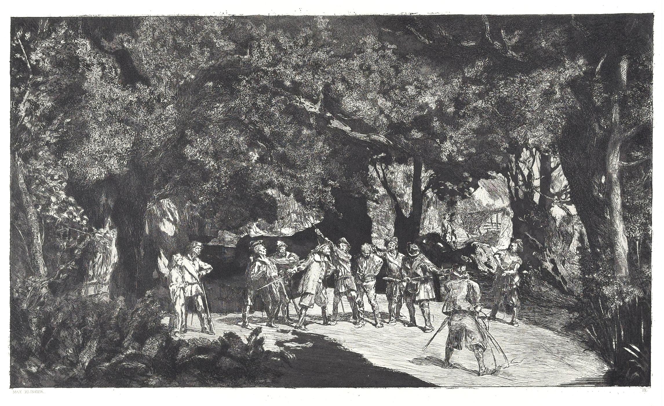  Original-Radierung von M. Klinger, „Stilllicius Among Soldiers“, 1881
