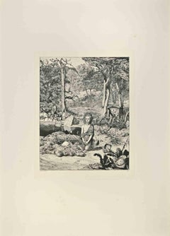 Simplicius at the Hermit's Grave - Etching by Max Klinger - 1881