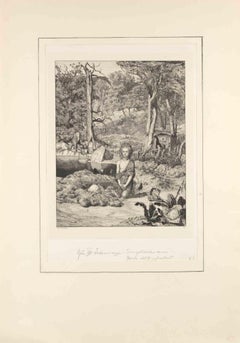 Simplicius at the Hermit's Grave - Etching by Max Klinger - 1881