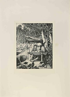 Simplicius' Writing Lesson - Etching by Max Klinger - 1881