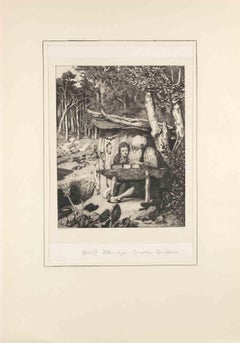 Simplicius' Writing Lesson from Intermezzi - Etching by Max Klinger - 1881