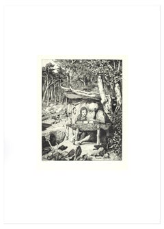 Lesson d'écriture simple - gravure originale de M. Klinger - 1881