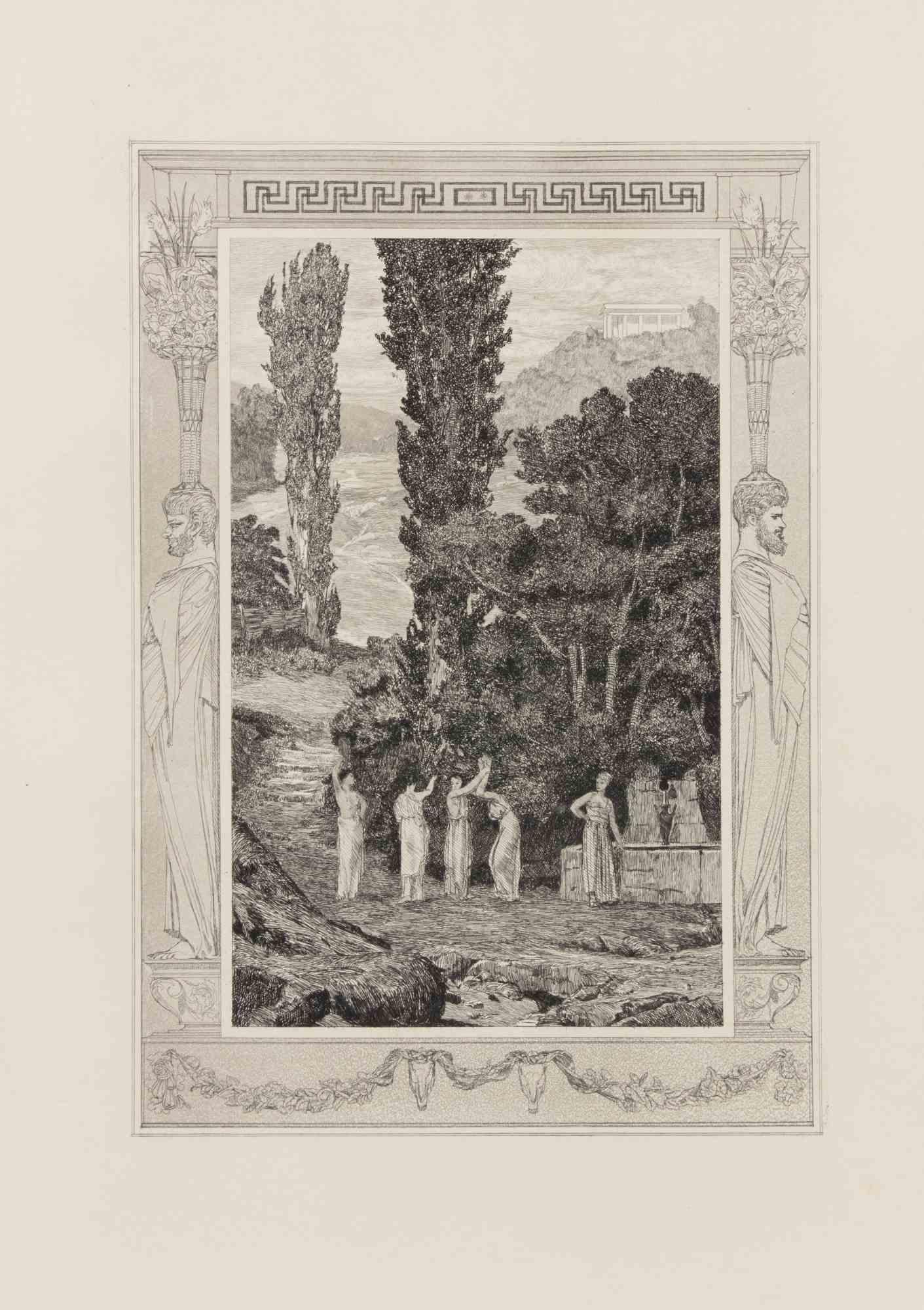 Aguafuerte y aguatinta realizados en 1909.

Pertenece a la serie "Amor y Psique. Opus V".

Muy buen estado.