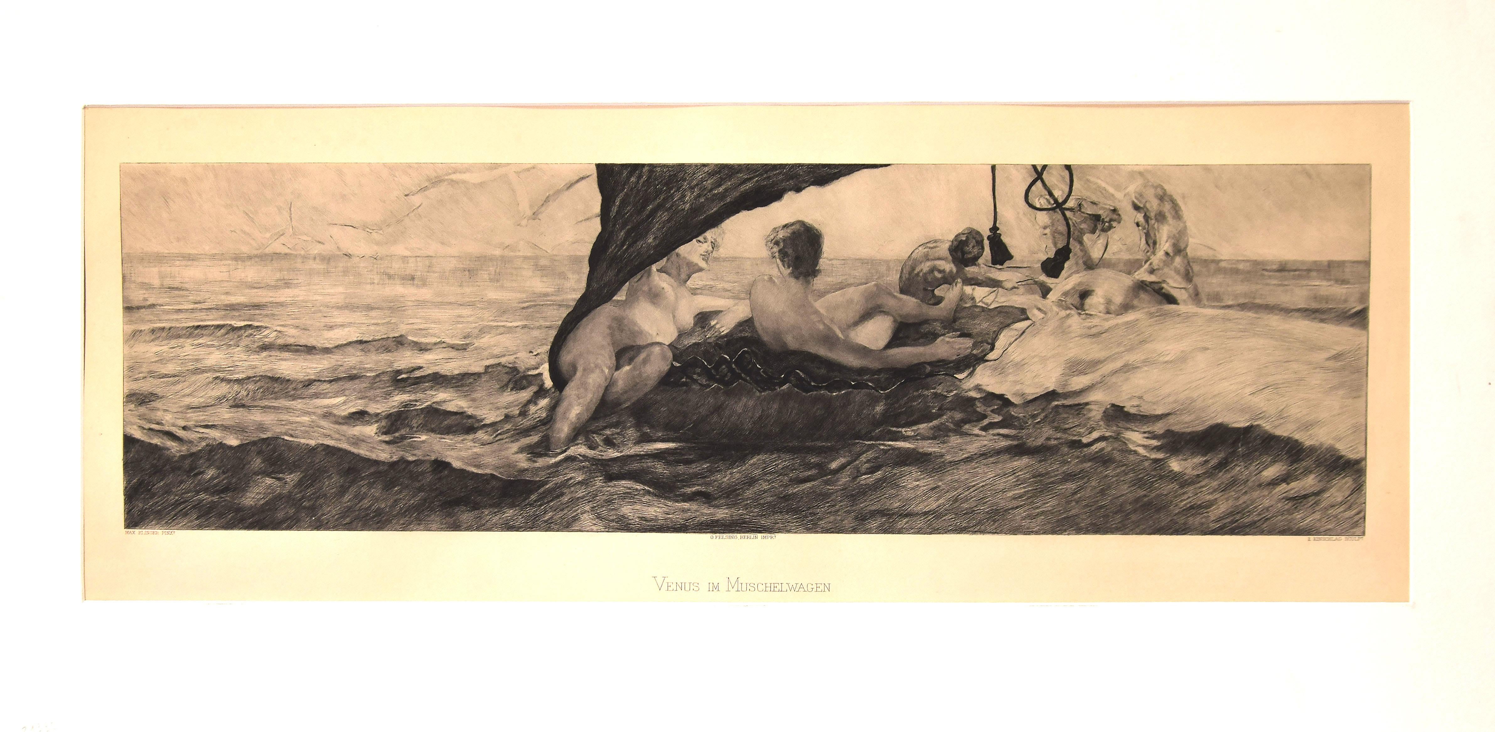 Venus in Muschelwagen - Gravure d'E. Einschlag d'après M. Klinger - 1907 - Print de Max Klinger