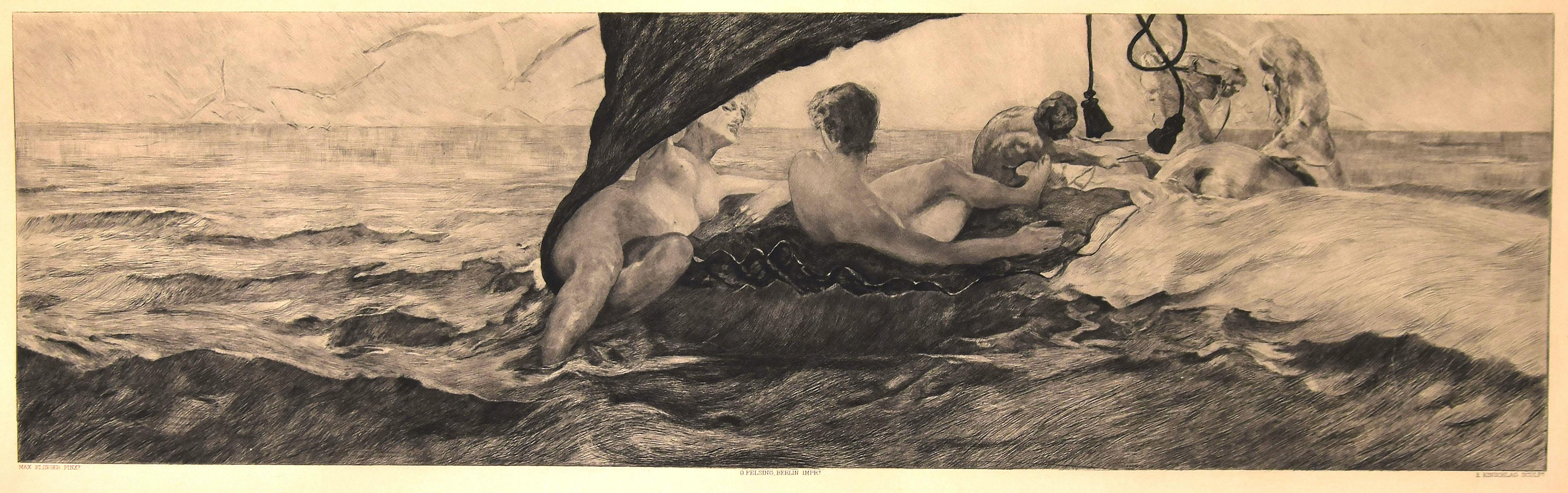 Figurative Print Max Klinger - Venus in Muschelwagen - Gravure d'E. Einschlag d'après M. Klinger - 1907