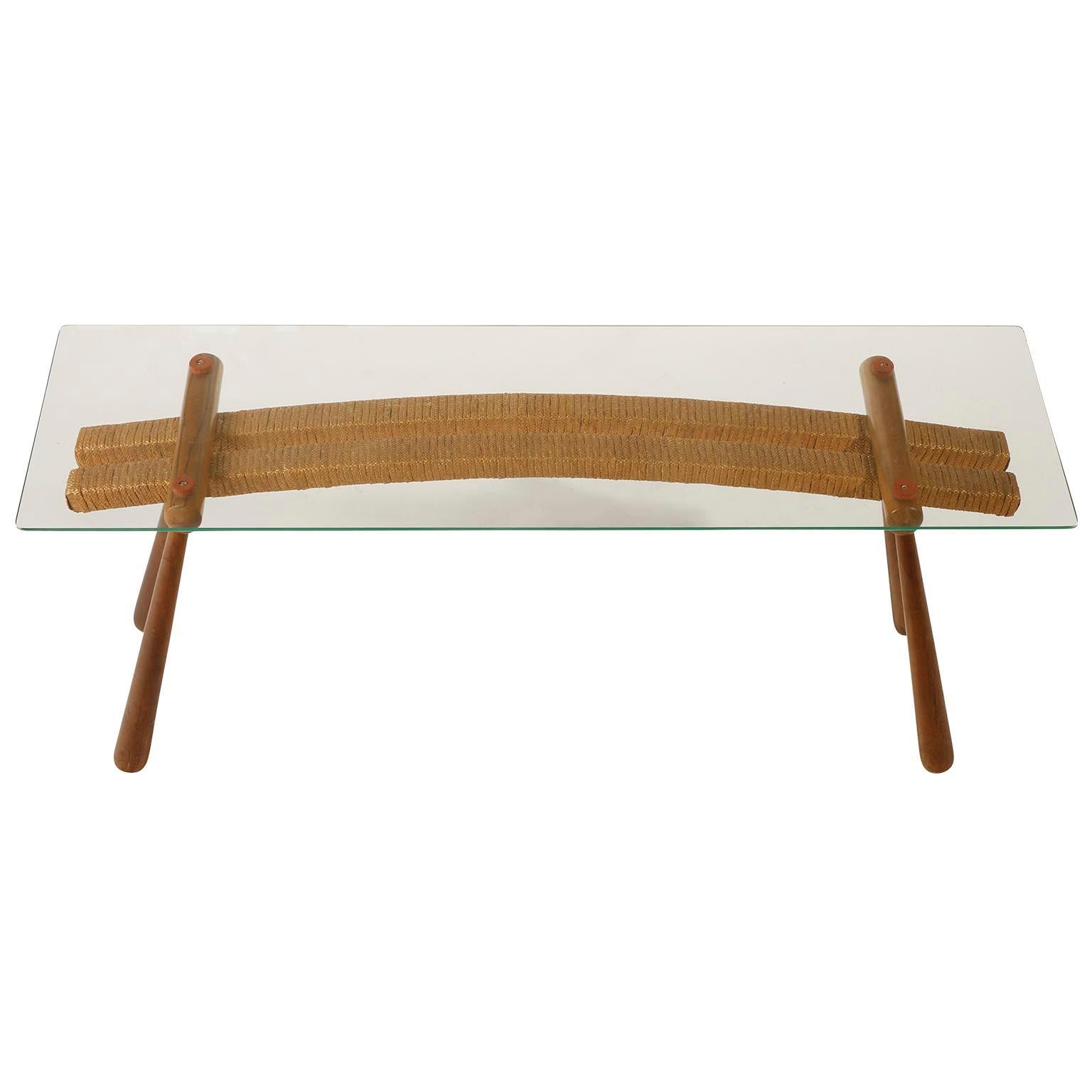 Mid-Century Modern Table d'appoint Max Kment, verre clair, Wood Wood, Autriche, années 1950 en vente
